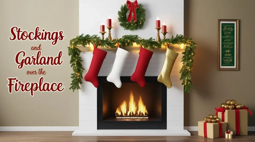 Stockings and Garland Over the Fireplace