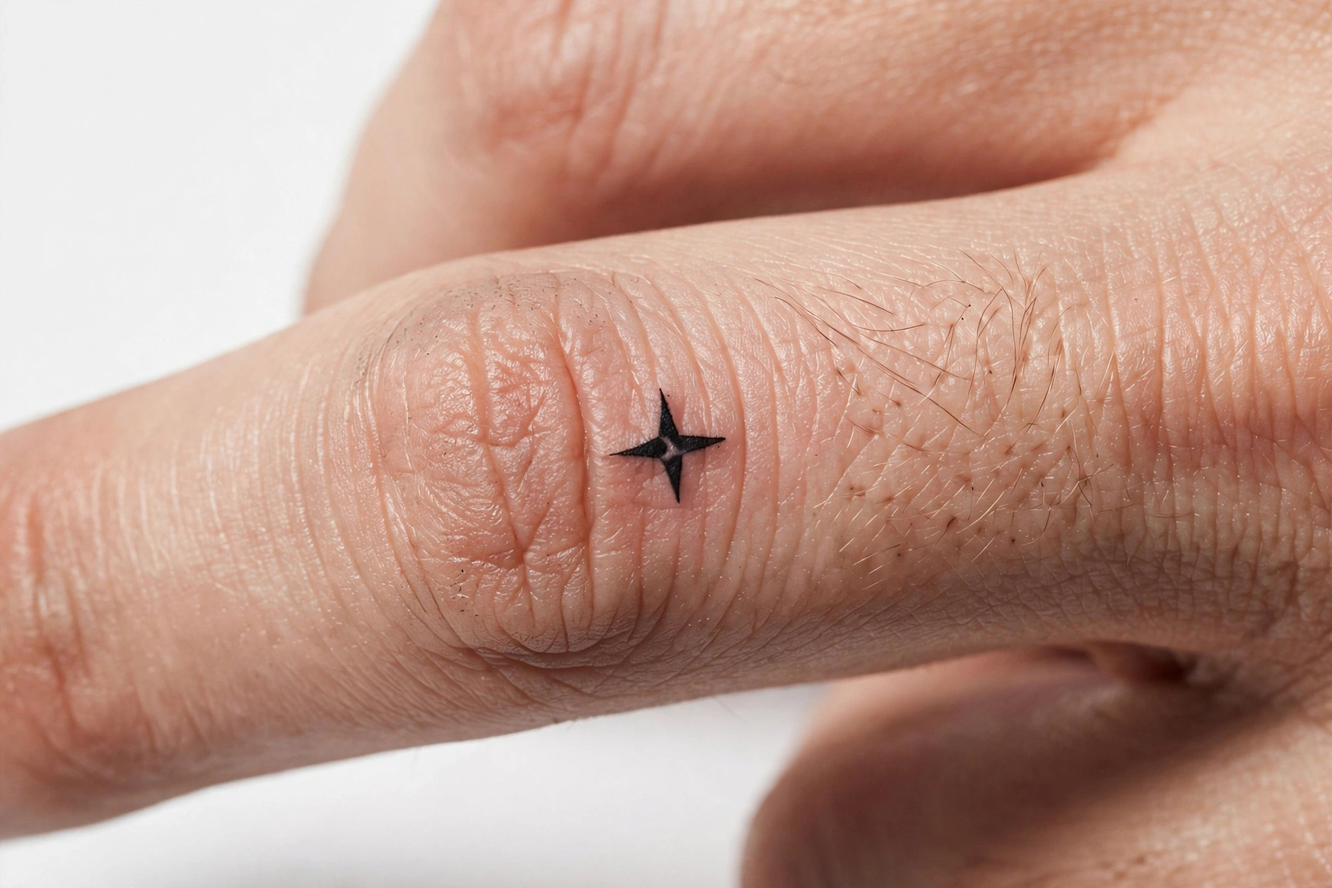 Macro of a knuckle finger tattoo design