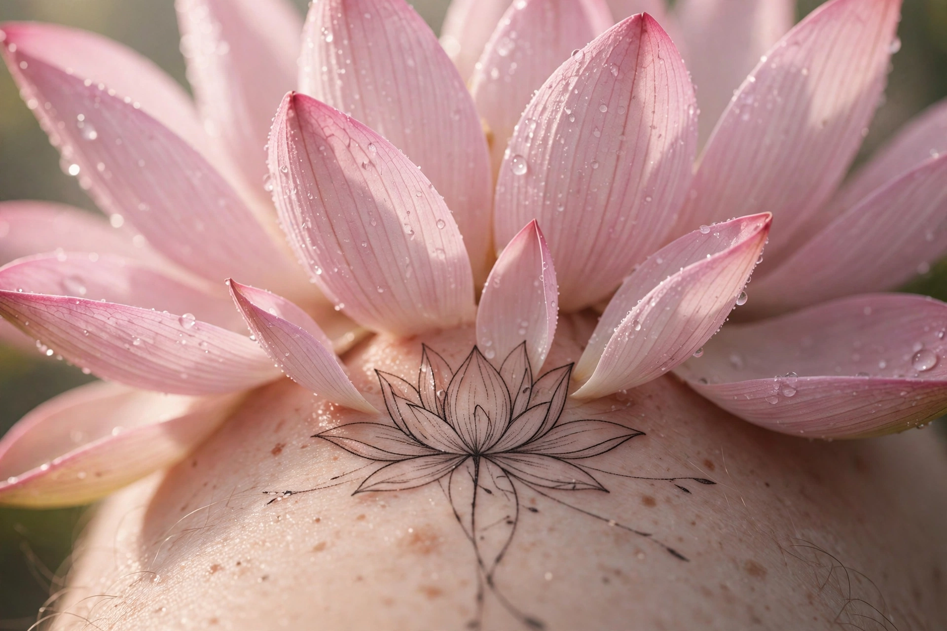 Close-up of blooming lotus petals with soft morning light