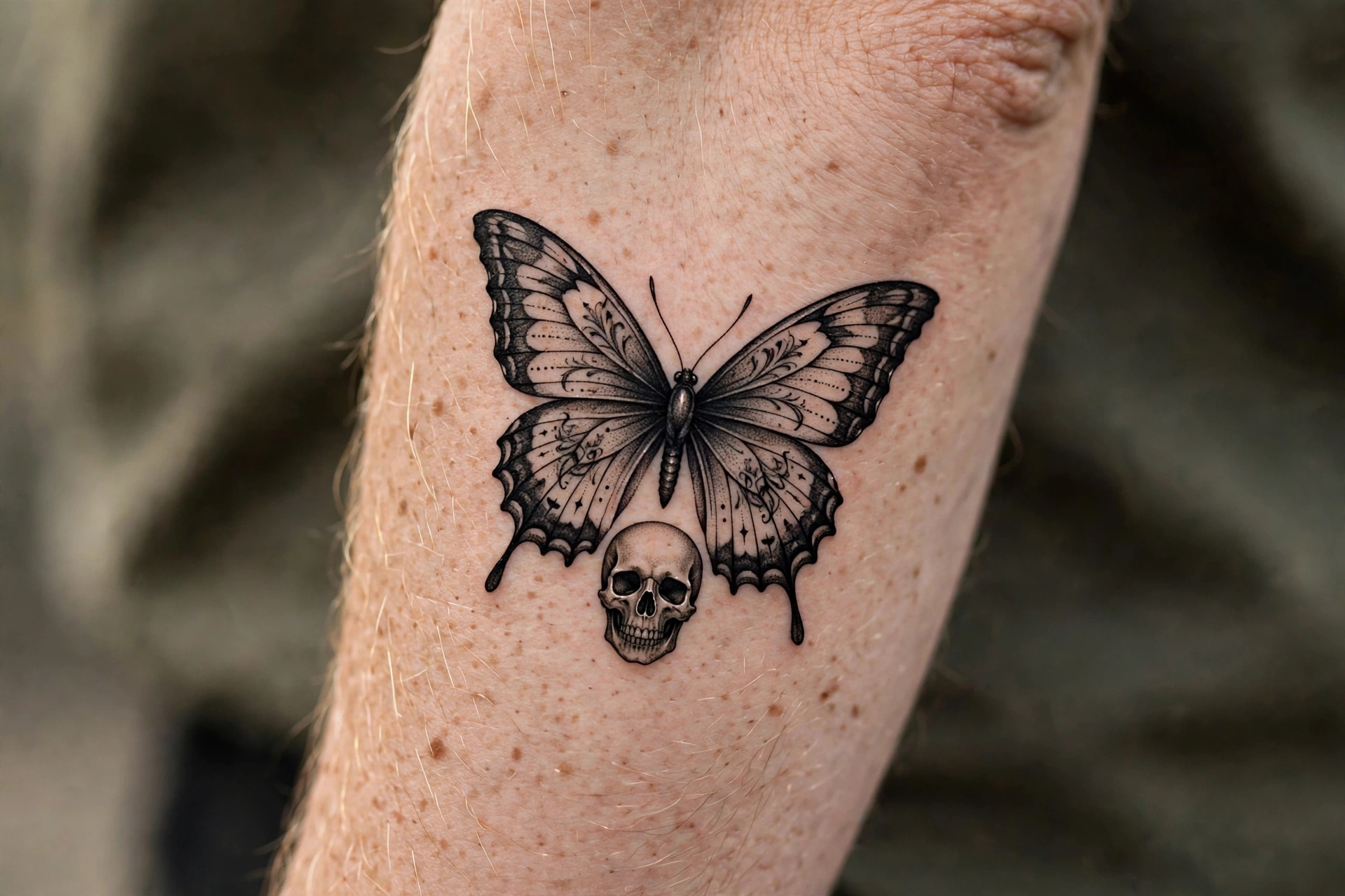 Butterfly and skull tattoo - butterfly tattoo meaning idea