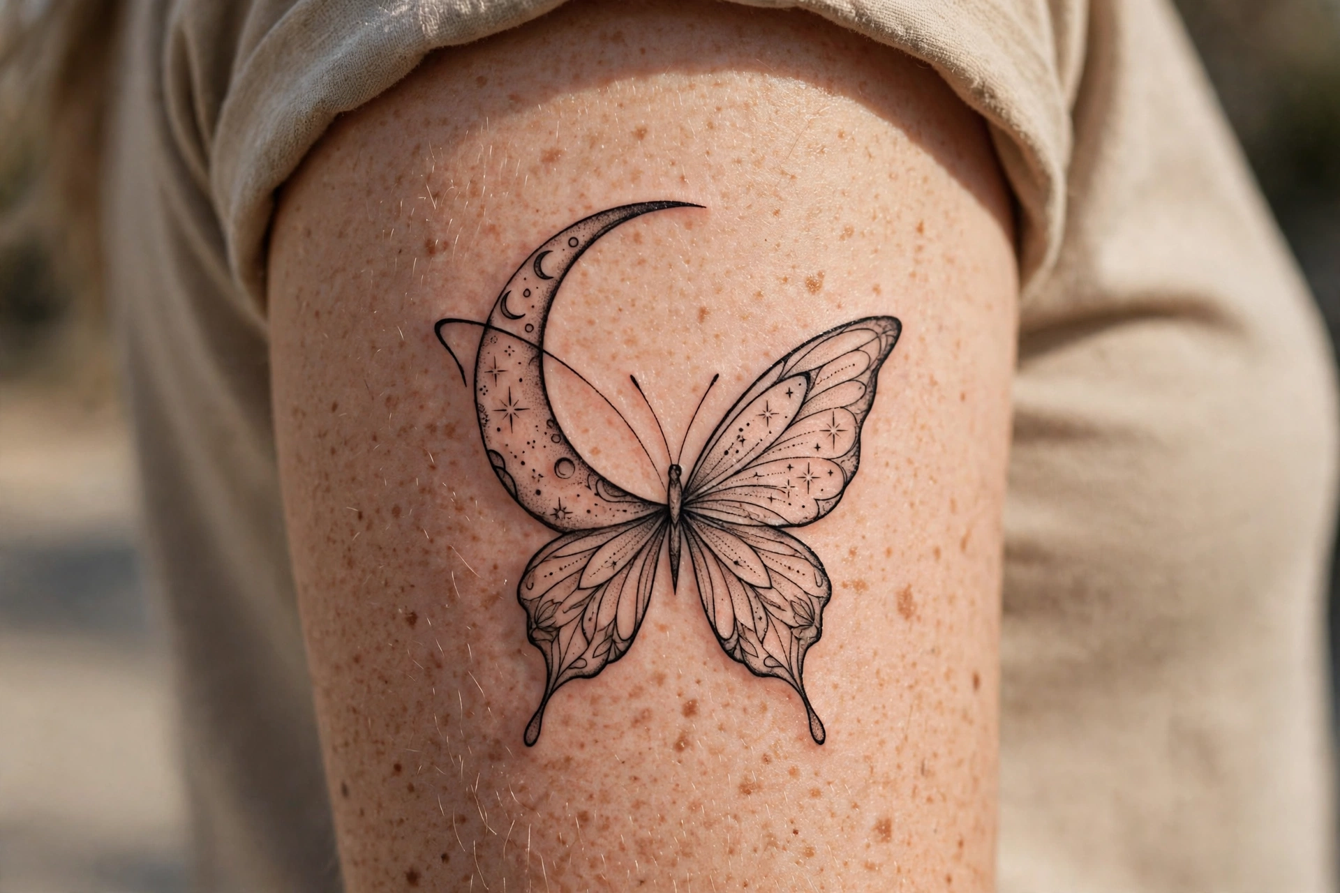 Butterfly and crescent moon tattoo - butterfly tattoo meaning idea