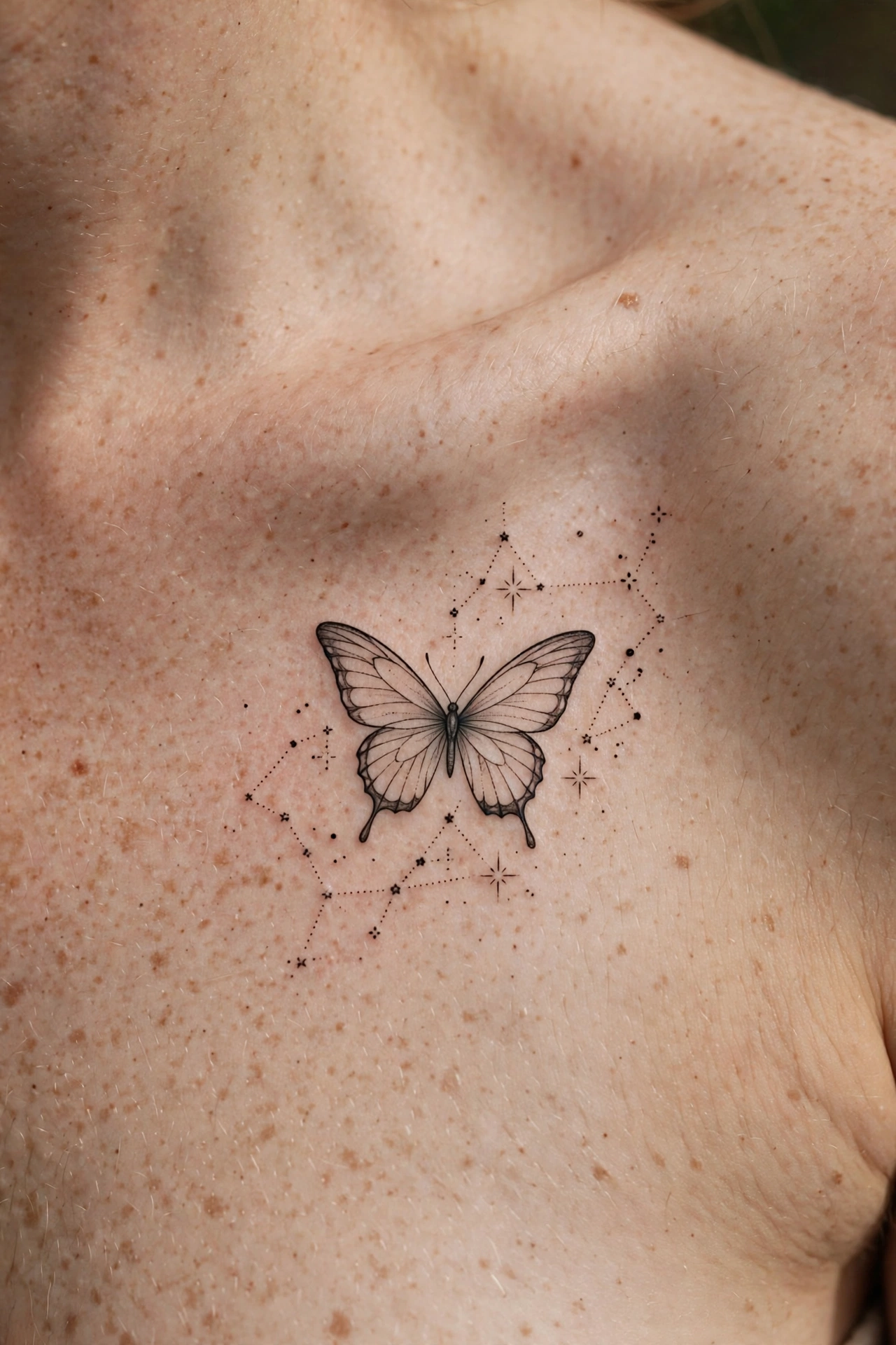 Butterfly and constellation tattoo - butterfly tattoo meaning idea