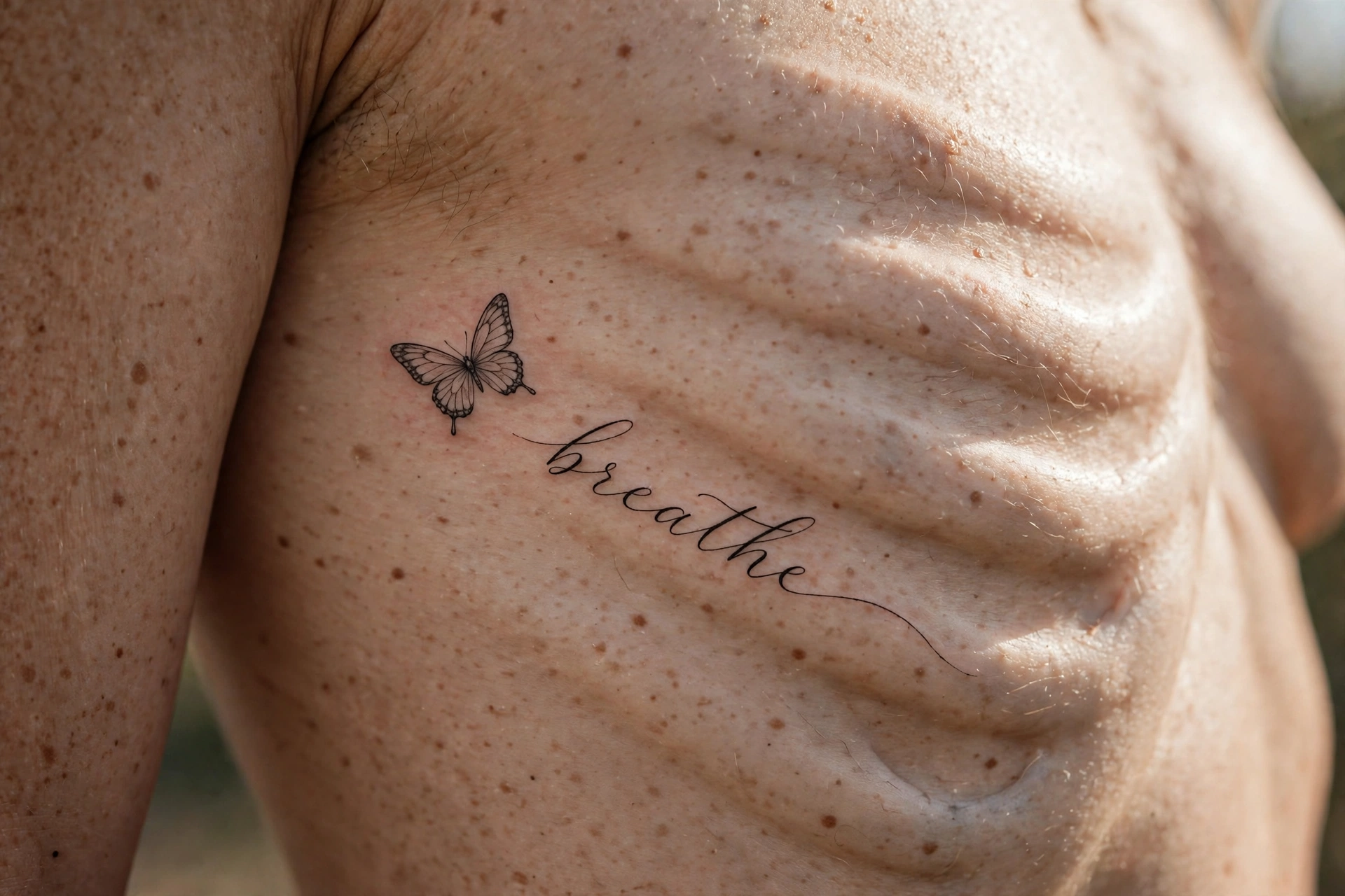 Butterfly with script lettering tattoo - butterfly tattoo meaning idea