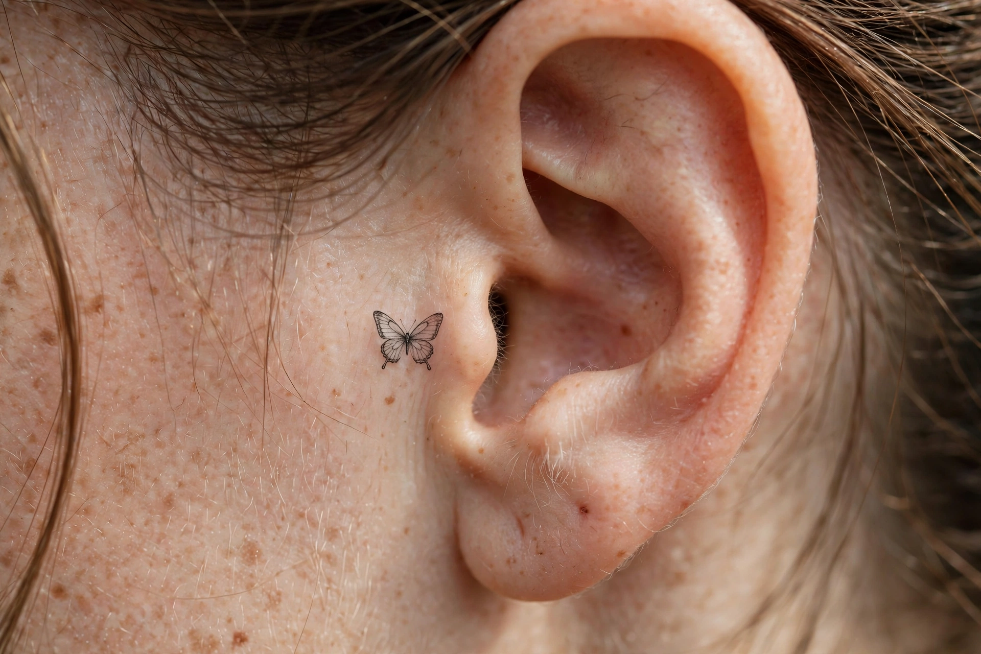 Tiny butterfly tattoo behind the ear - butterfly tattoo meaning idea