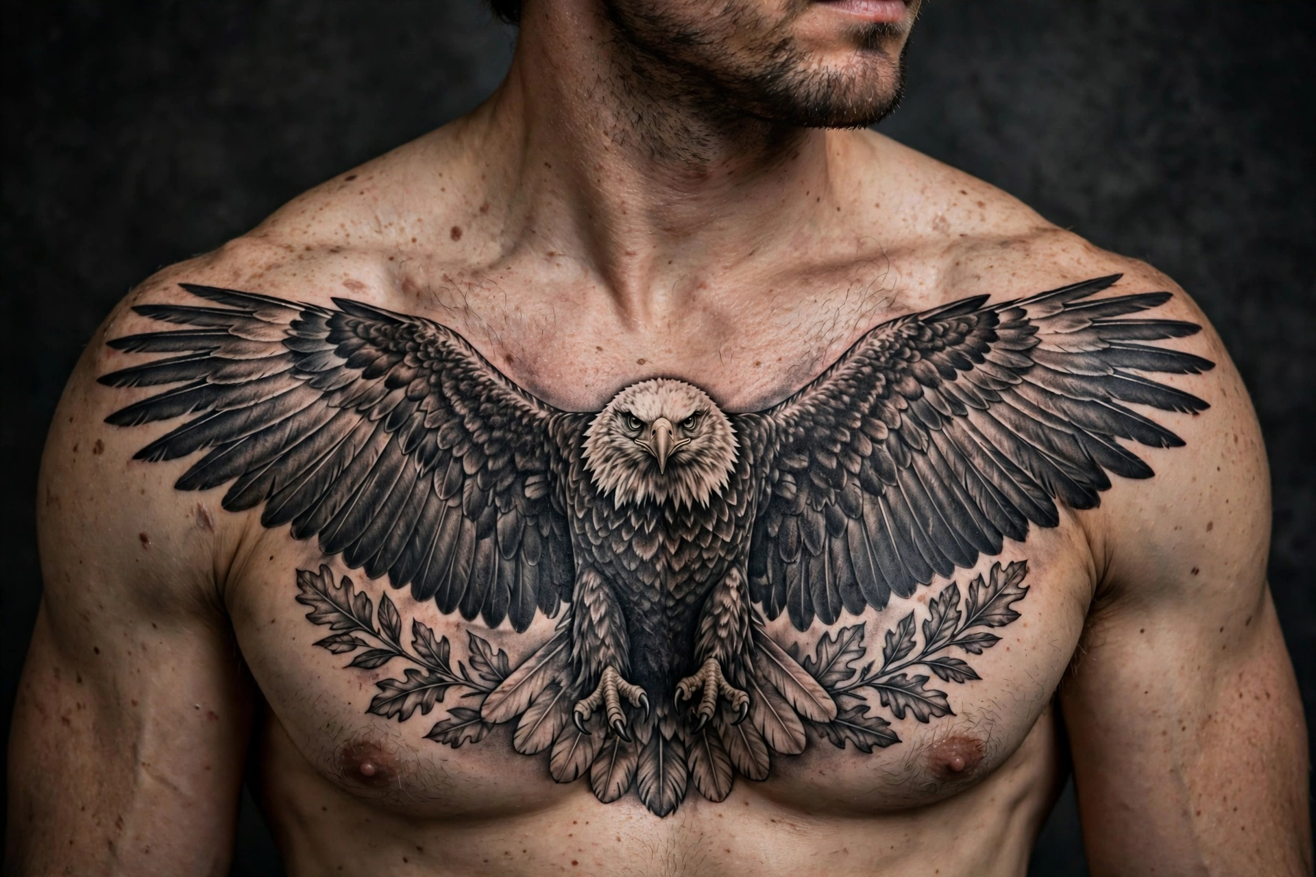 Full-chest spread eagle tattoo - chest tattoo idea for men
