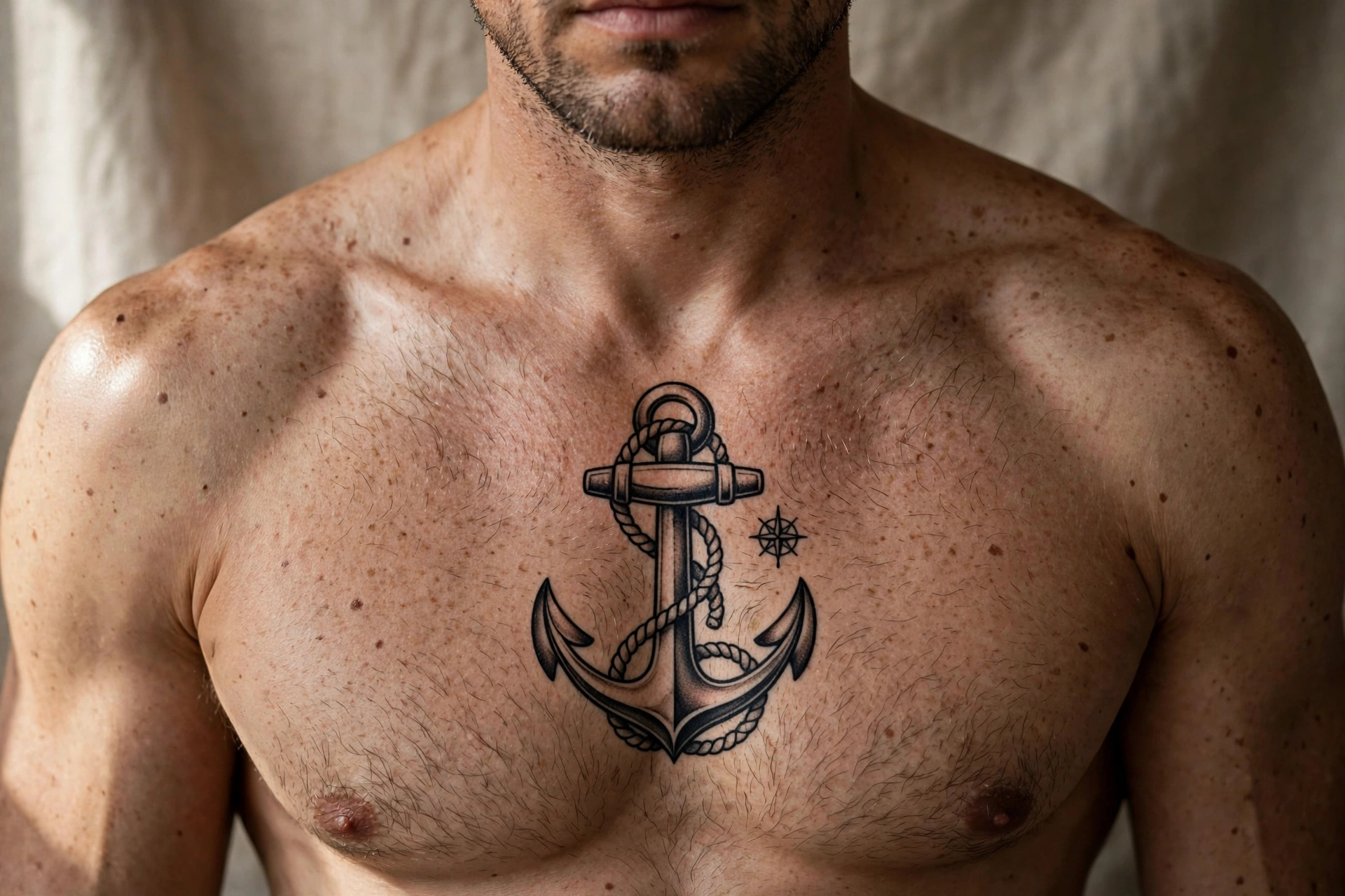 Anchor chest tattoo - chest tattoo idea for men