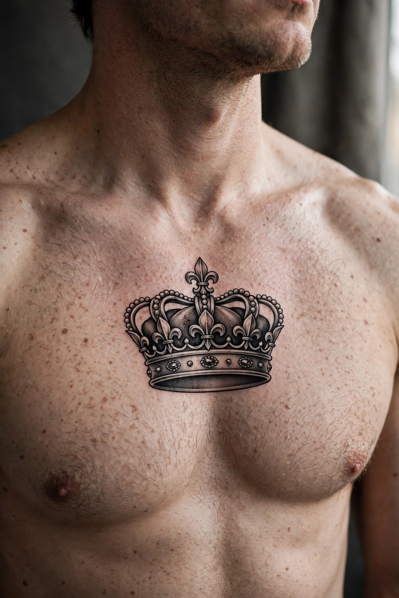 Crown chest tattoo - chest tattoo idea for men