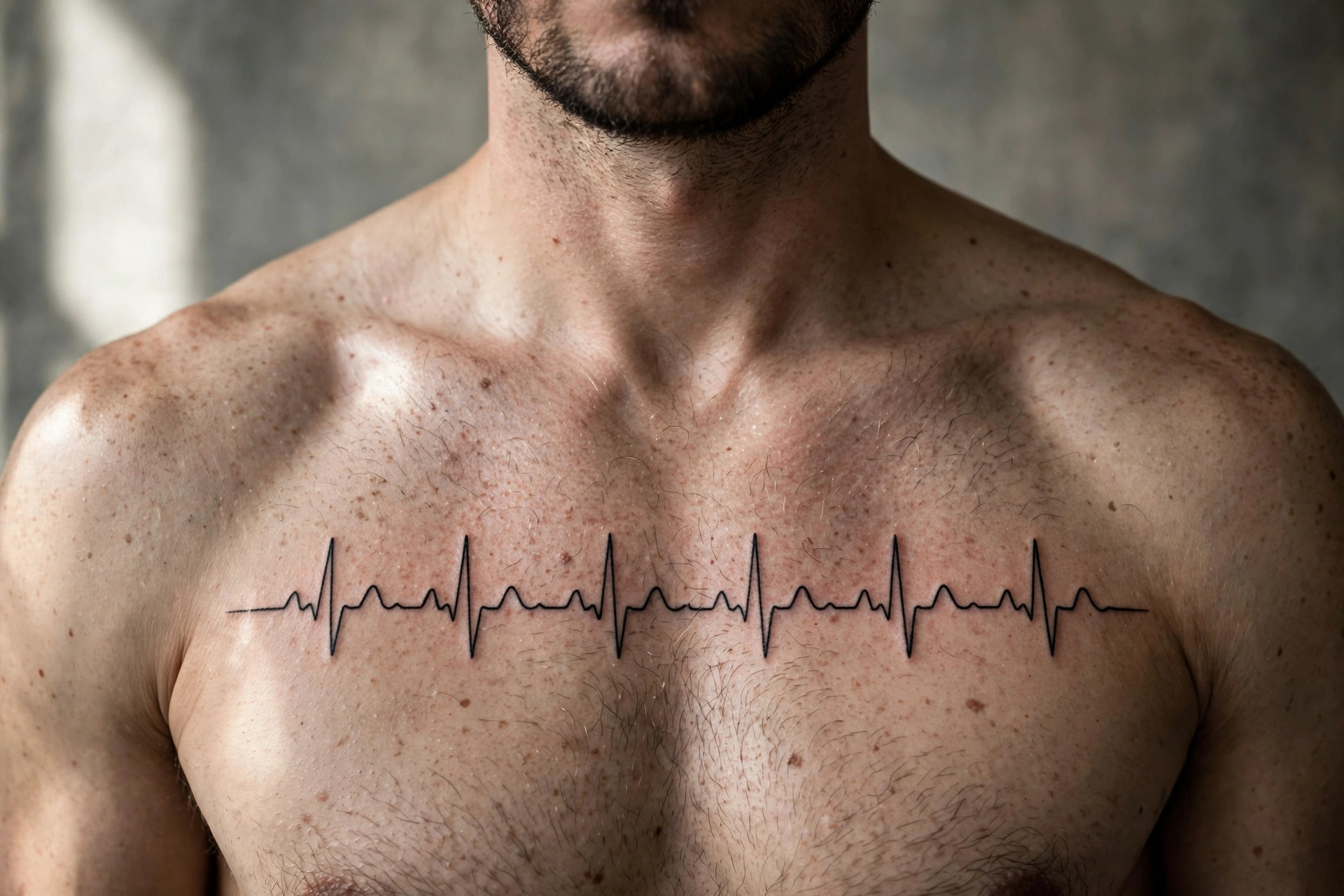 Heartbeat line chest tattoo - chest tattoo idea for men