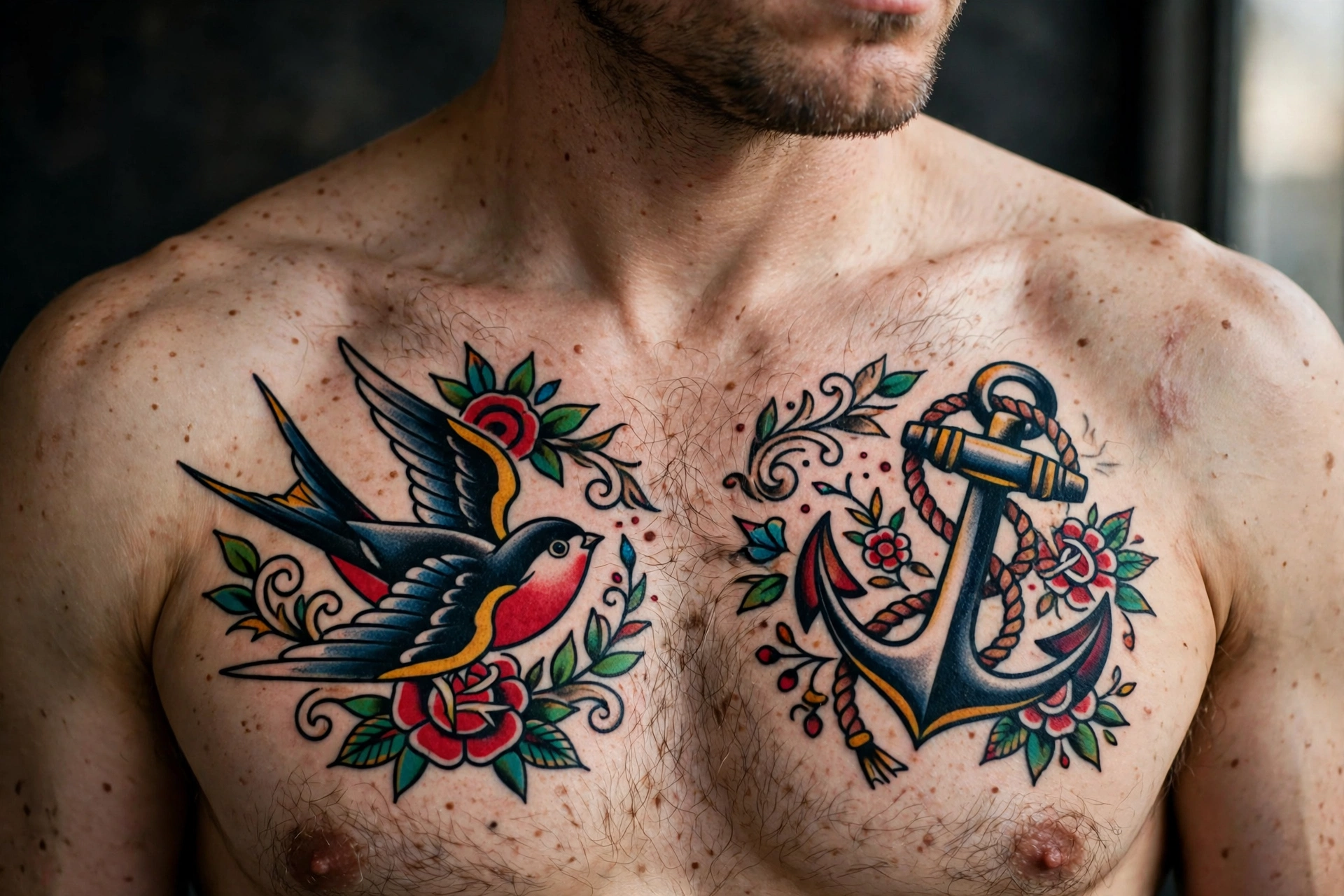 American traditional chest tattoo - chest tattoo idea for men