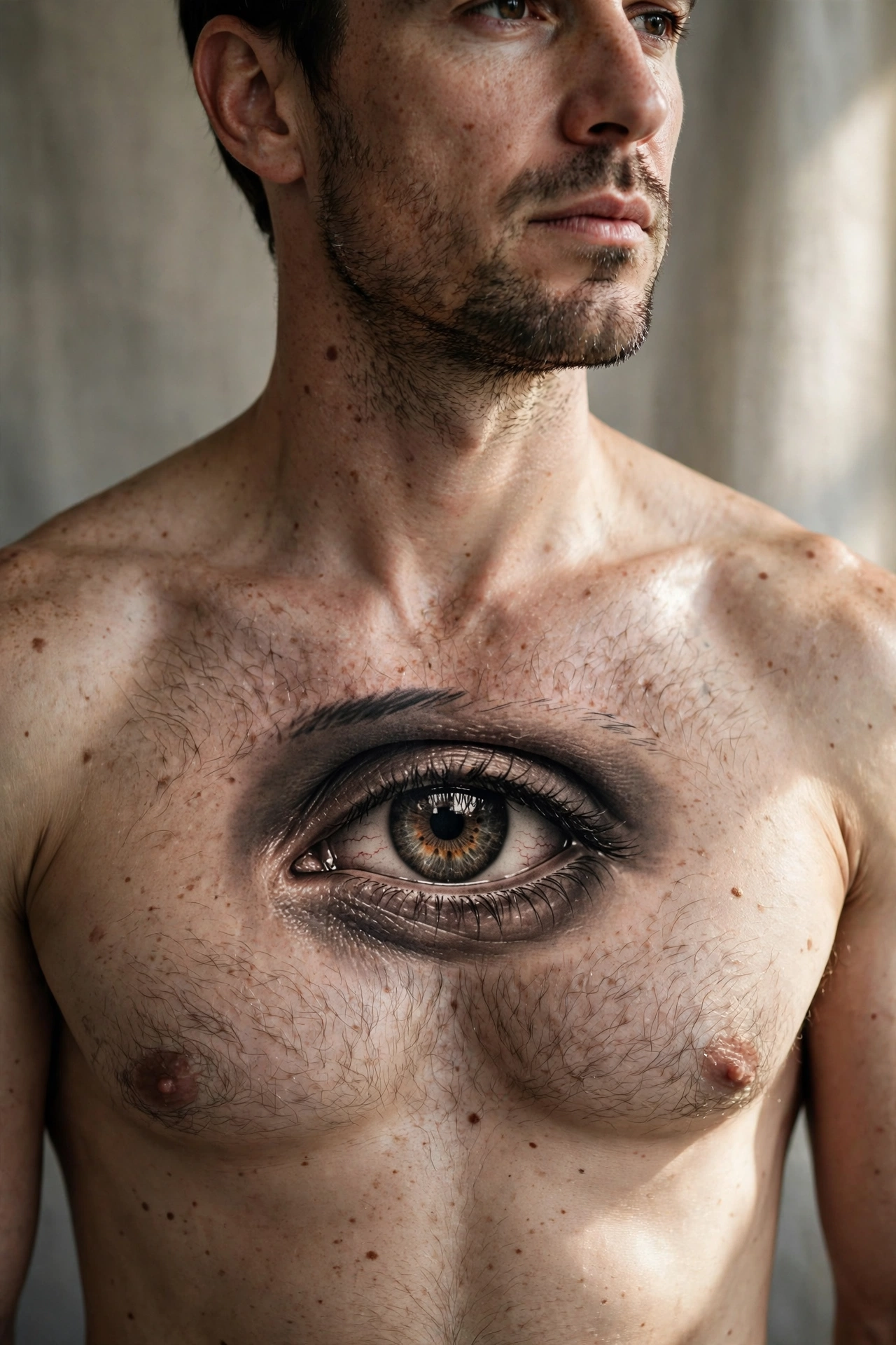 Realistic eye chest tattoo - chest tattoo idea for men
