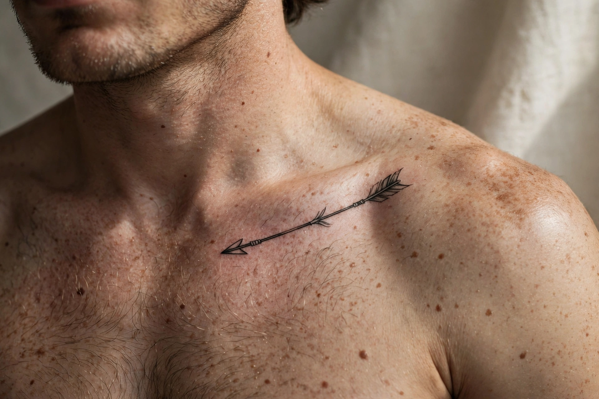 Arrow along collarbone tattoo - chest tattoo idea for men