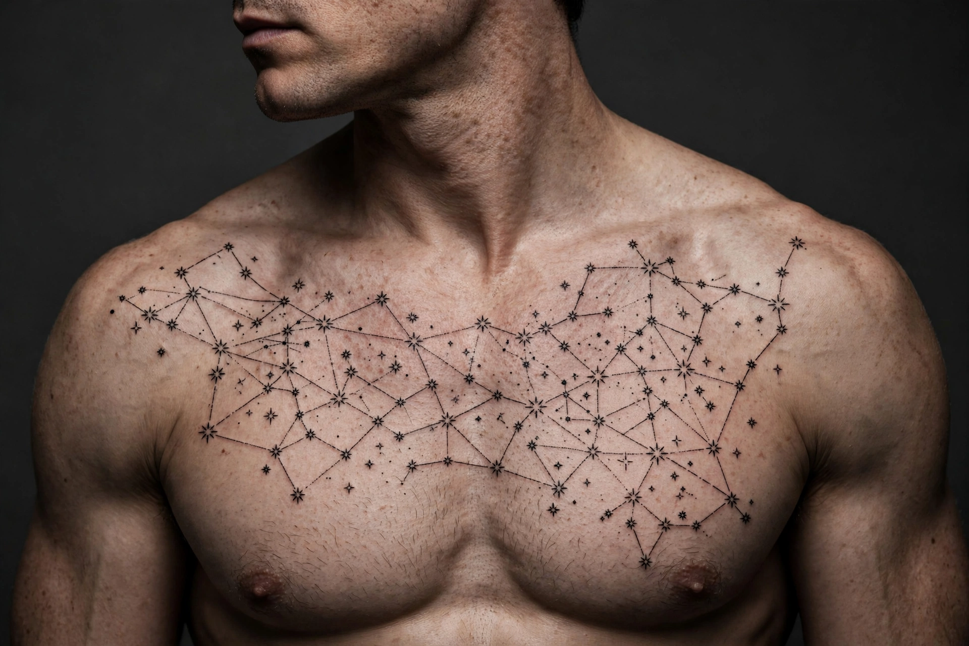 Constellation stars chest tattoo - chest tattoo idea for men