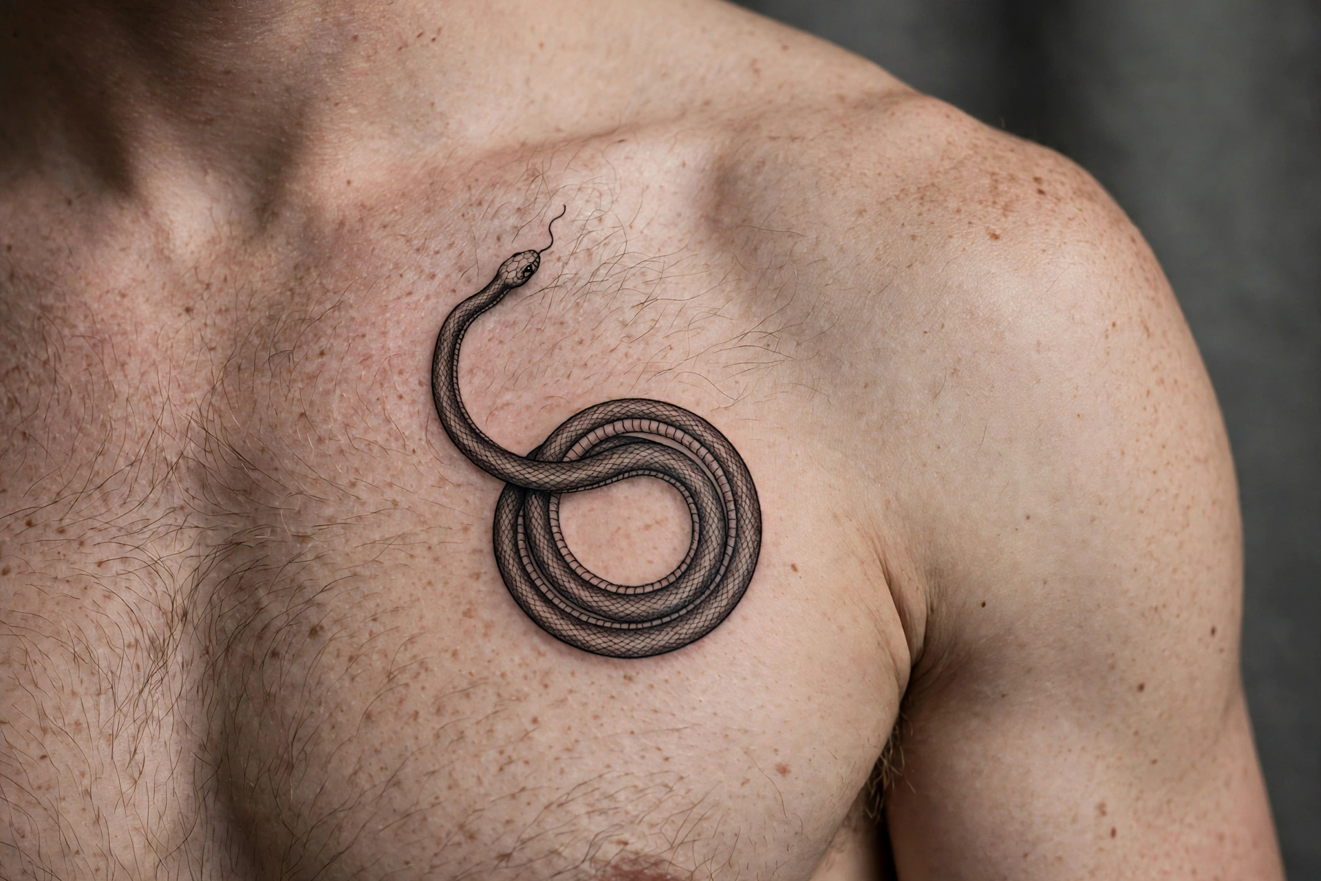 Small snake wrapping one pec tattoo - chest tattoo idea for men
