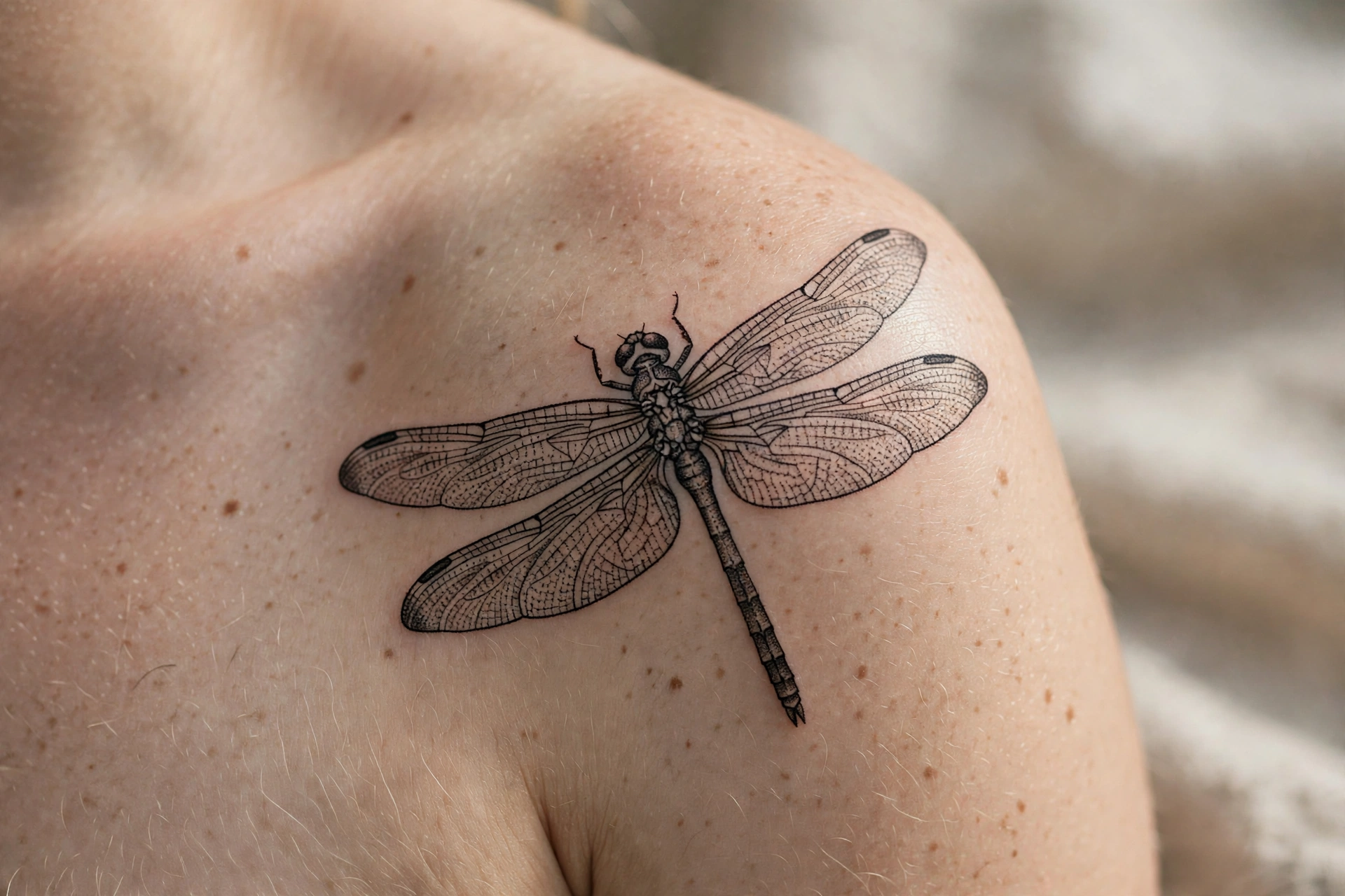 Dotwork dragonfly tattoo - dragonfly tattoo idea