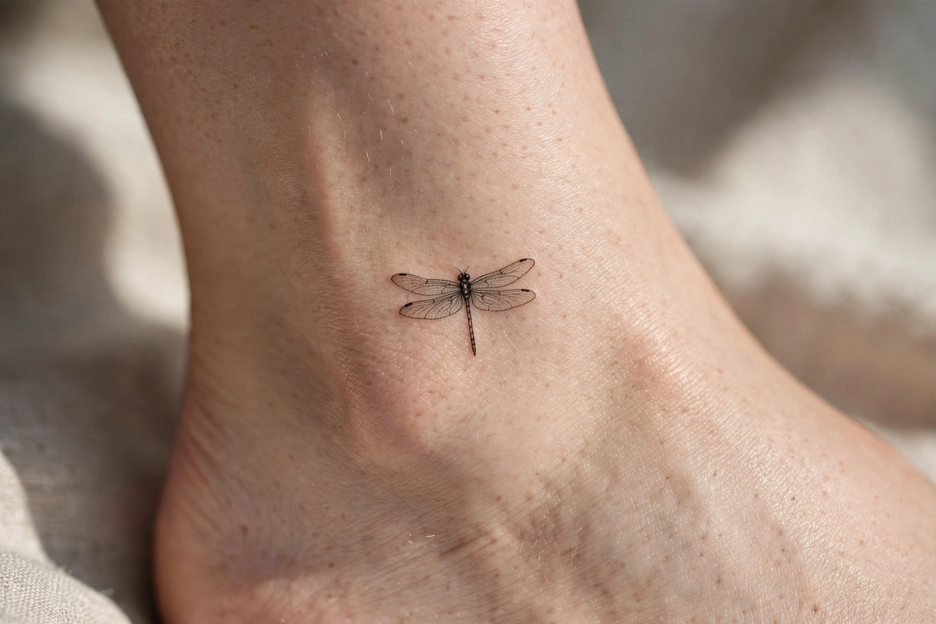 Micro dragonfly tattoo on the ankle - dragonfly tattoo idea