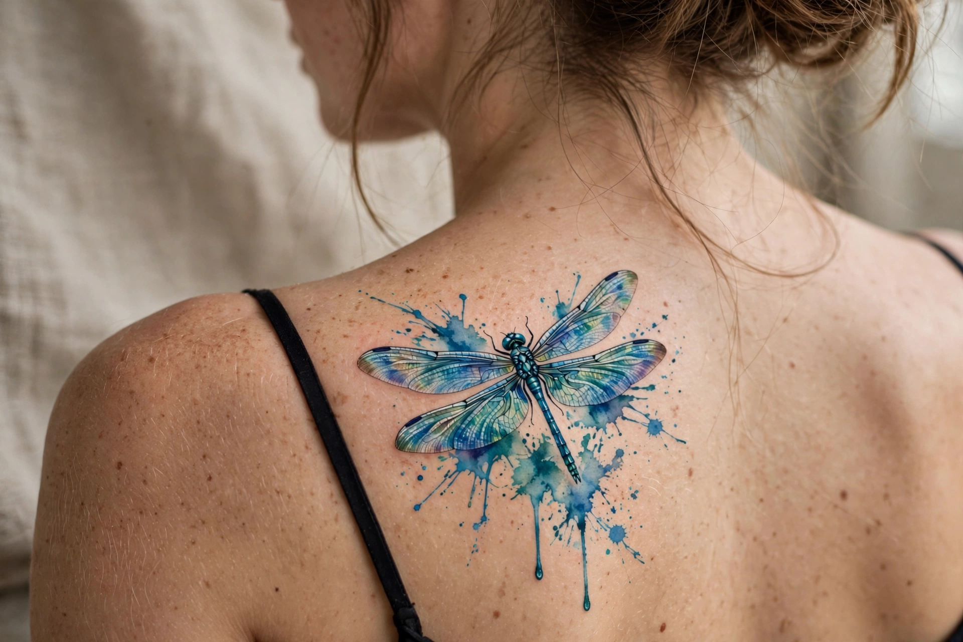Watercolor blue dragonfly tattoo - dragonfly tattoo idea