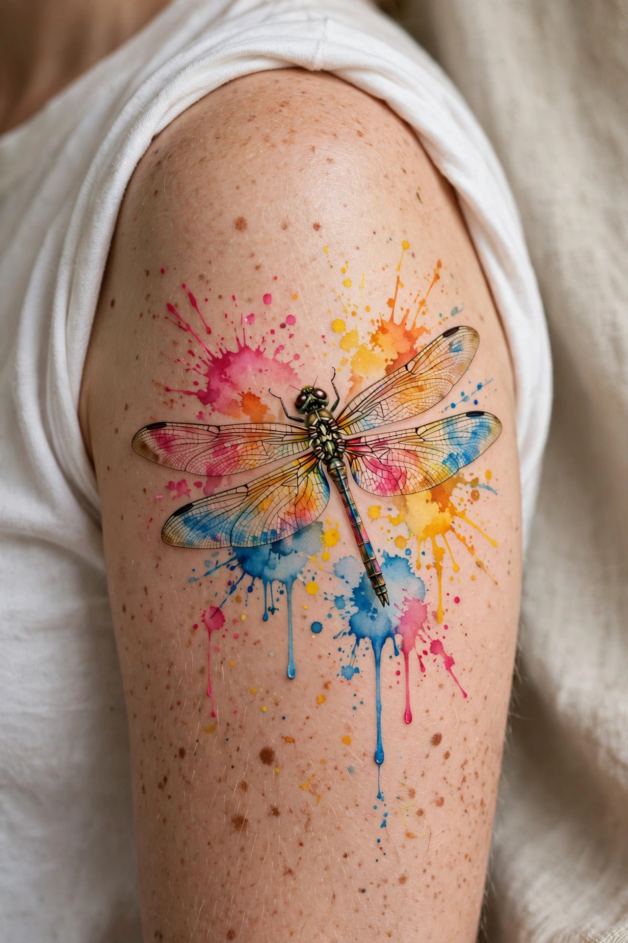 Watercolor rainbow dragonfly tattoo - dragonfly tattoo idea