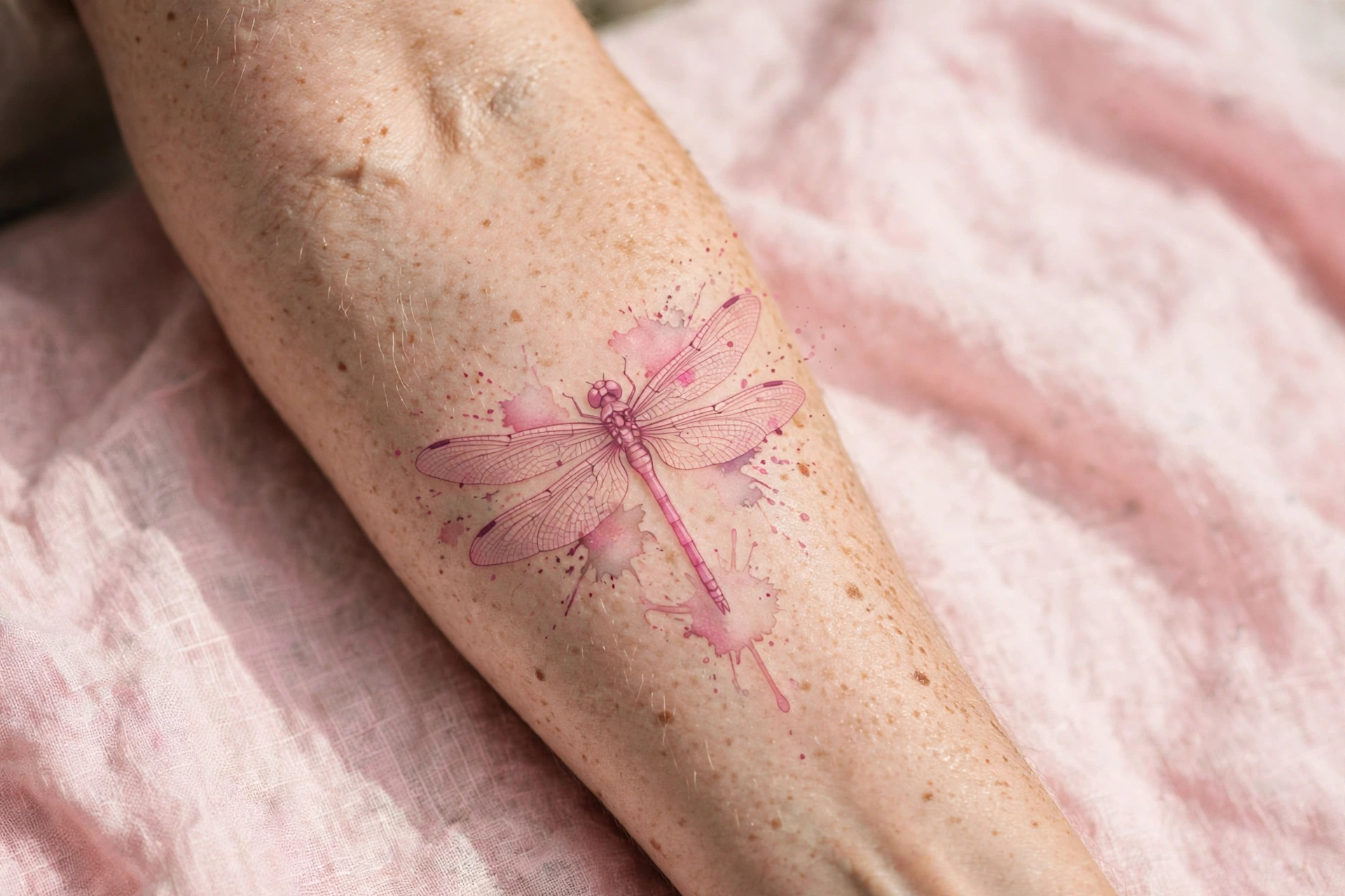 Pastel pink dragonfly tattoo - dragonfly tattoo idea