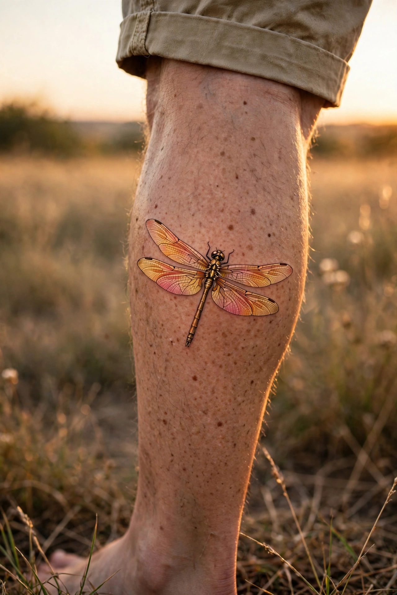 Sunset gradient dragonfly tattoo - dragonfly tattoo idea