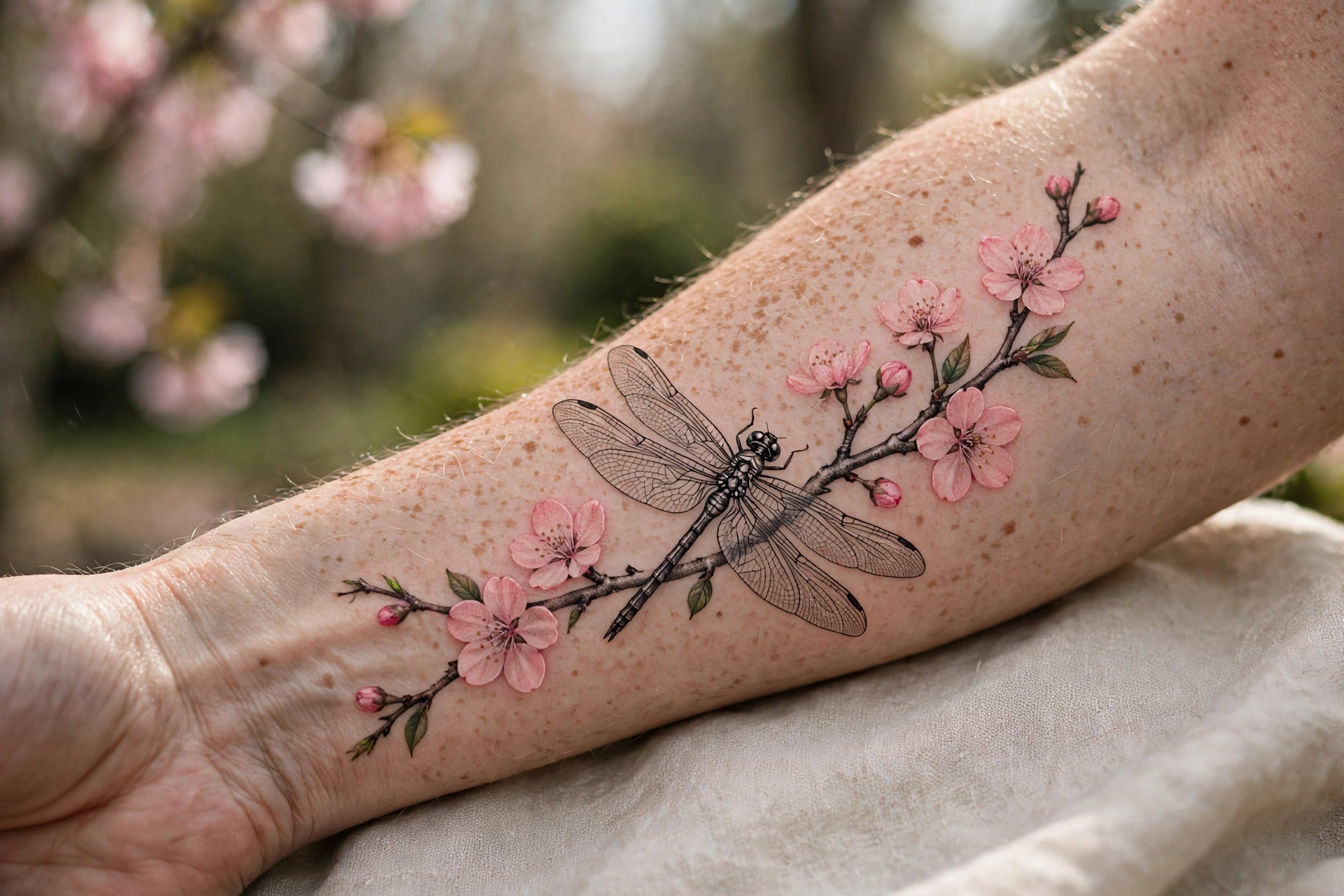 Dragonfly with cherry blossom tattoo - dragonfly tattoo idea