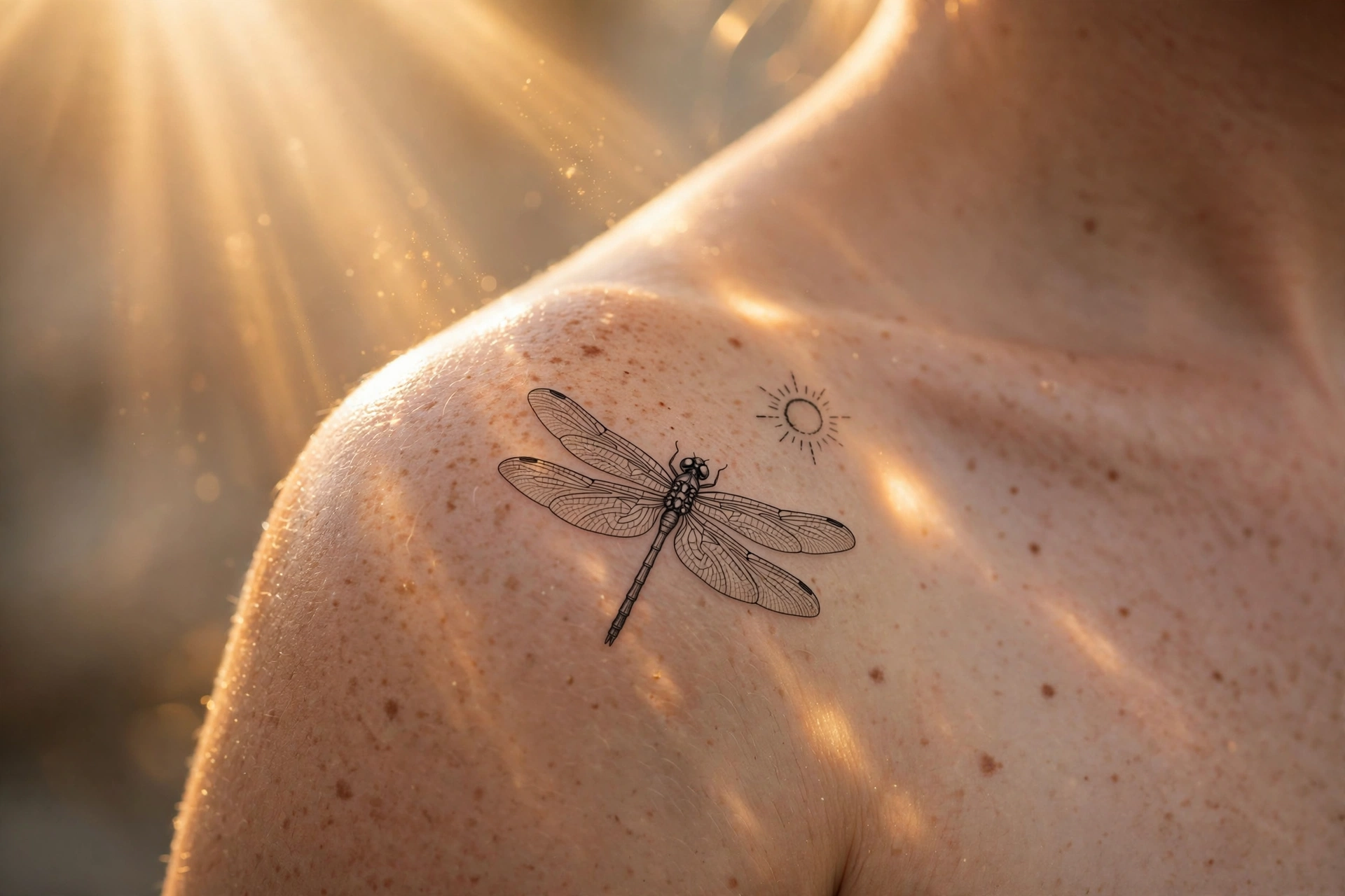 Dragonfly with sun tattoo - dragonfly tattoo idea