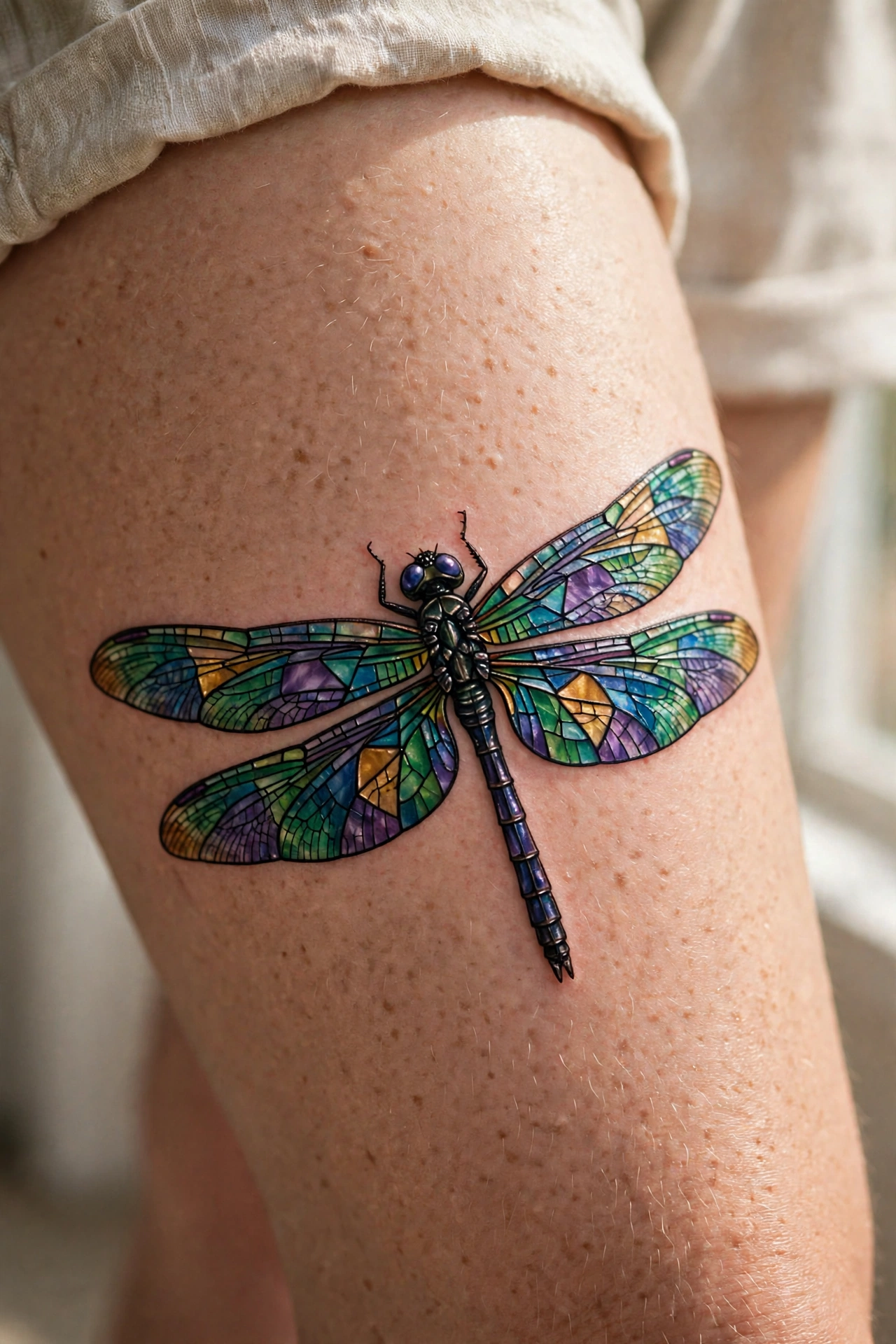Stained-glass dragonfly tattoo - dragonfly tattoo idea