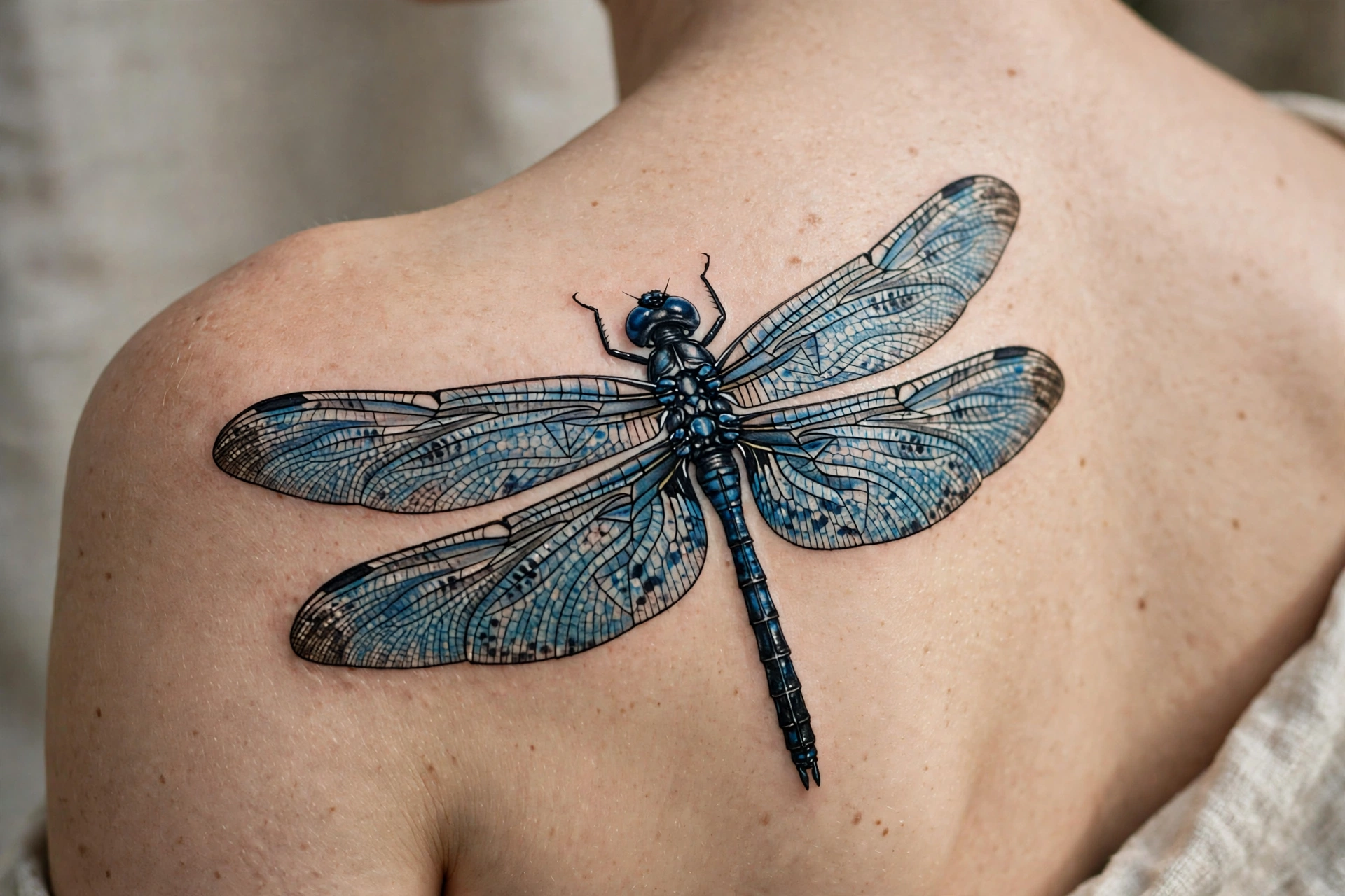 Large shoulder-blade dragonfly tattoo - dragonfly tattoo idea
