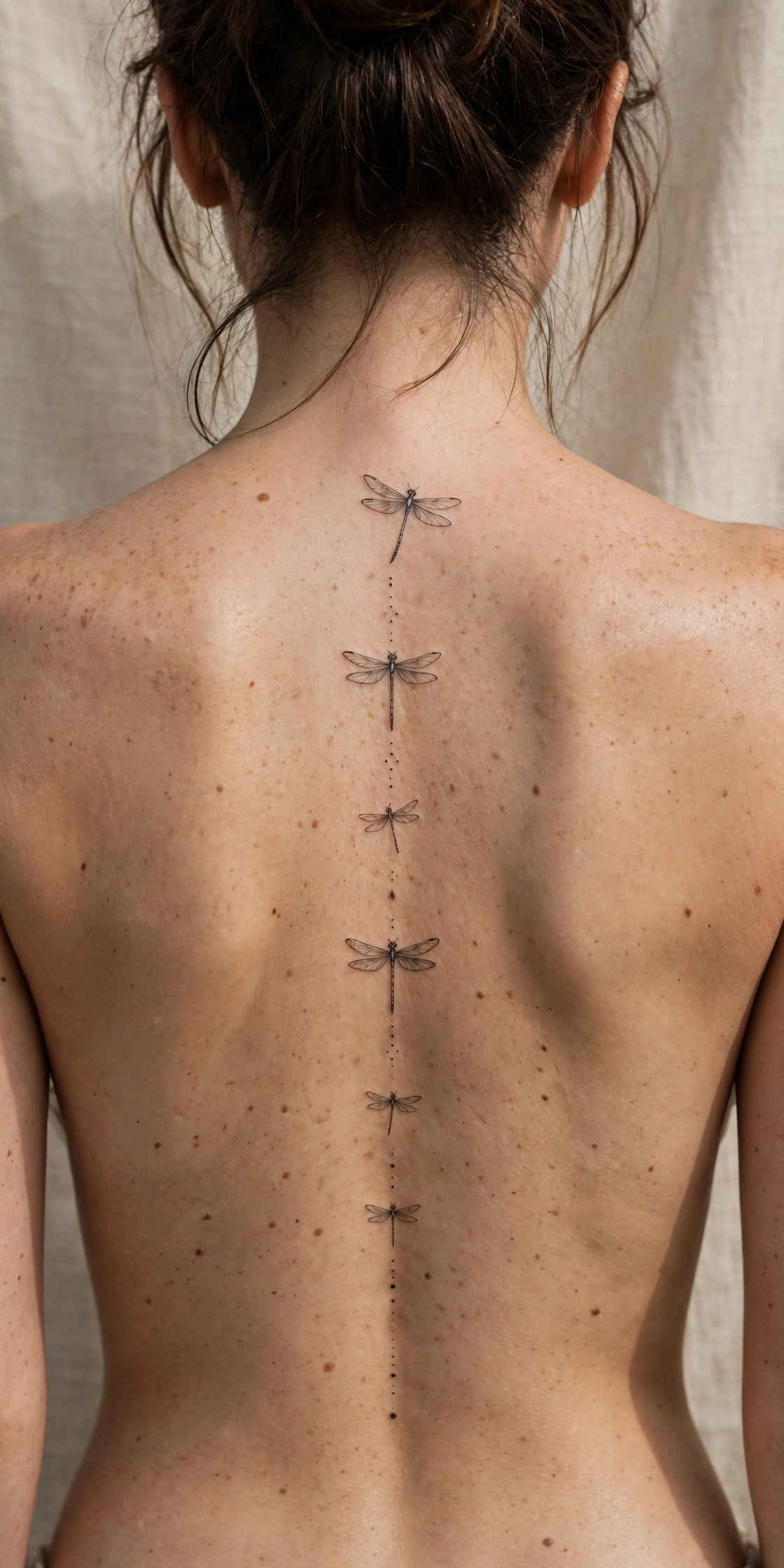 Vertical spine dragonfly trail tattoo - dragonfly tattoo idea