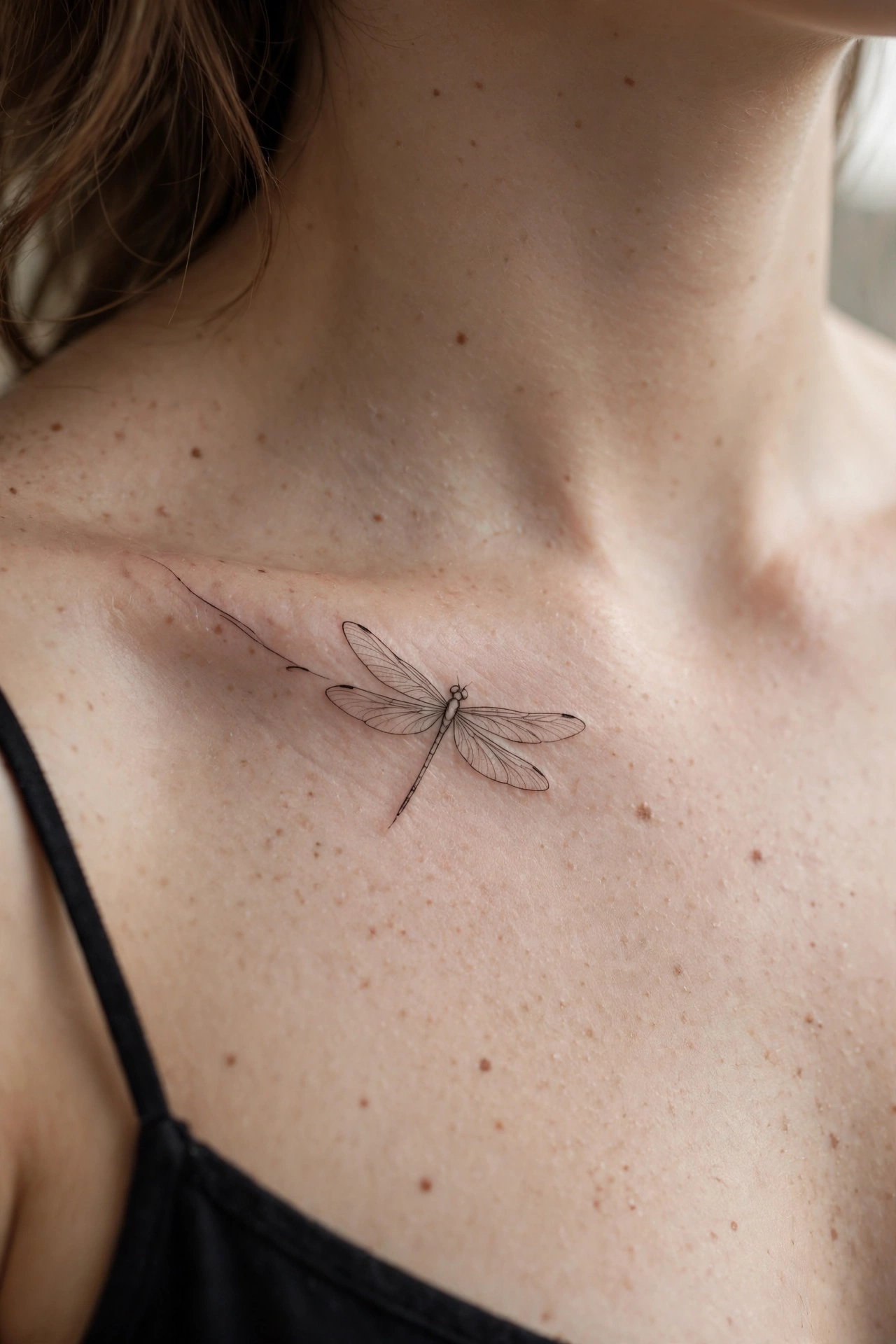 Delicate collarbone dragonfly tattoo - dragonfly tattoo idea