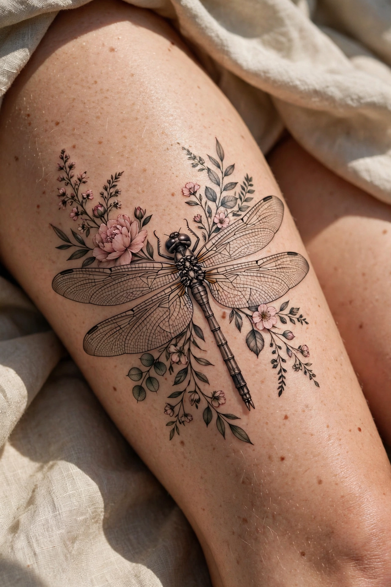 Large thigh dragonfly tattoo - dragonfly tattoo idea