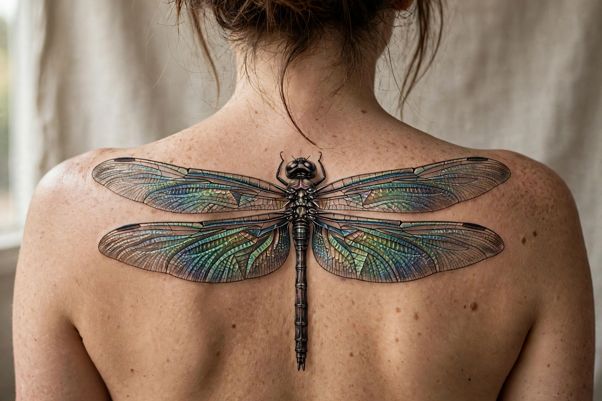 Full wingspan upper-back dragonfly tattoo - dragonfly tattoo idea