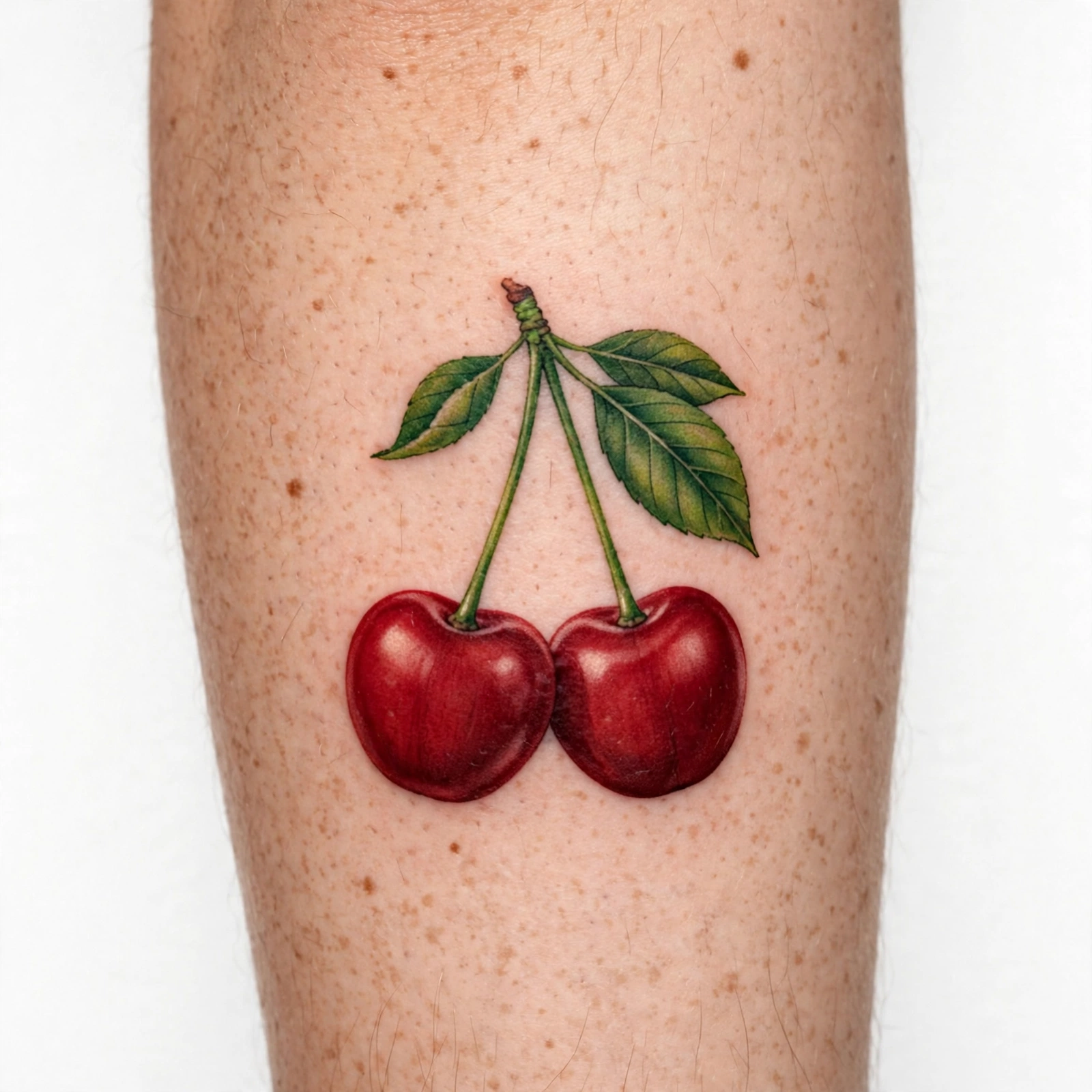 Pair of red cherries flash tattoo - flash tattoo idea