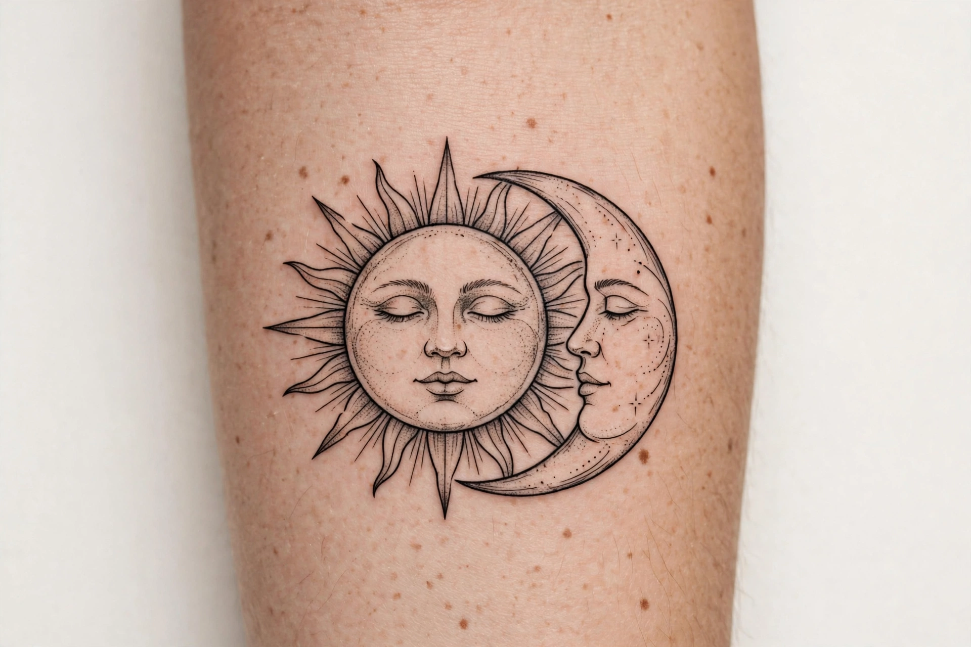 Sun and moon pair flash tattoo - flash tattoo idea
