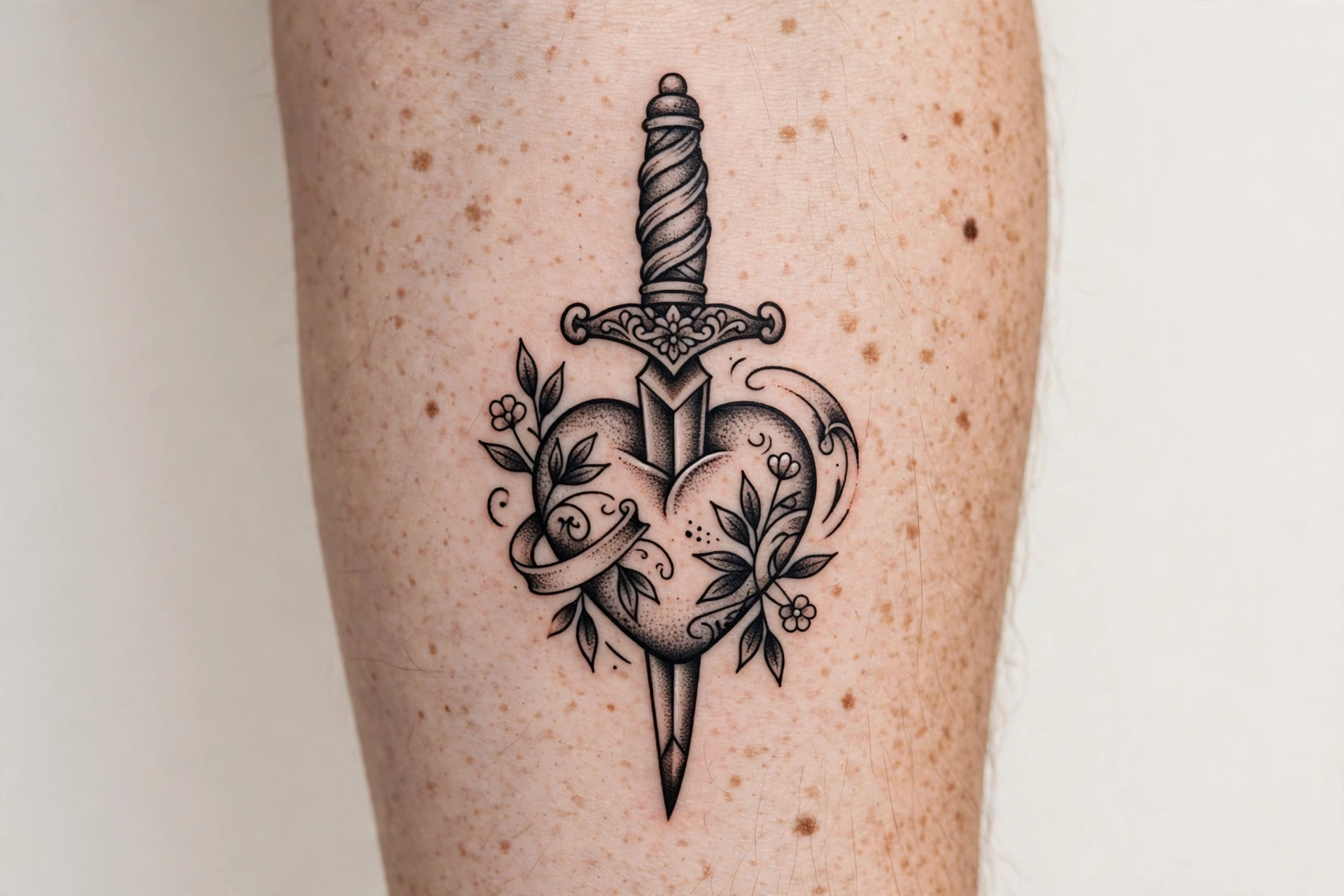 Heart pierced by a dagger flash tattoo - flash tattoo idea