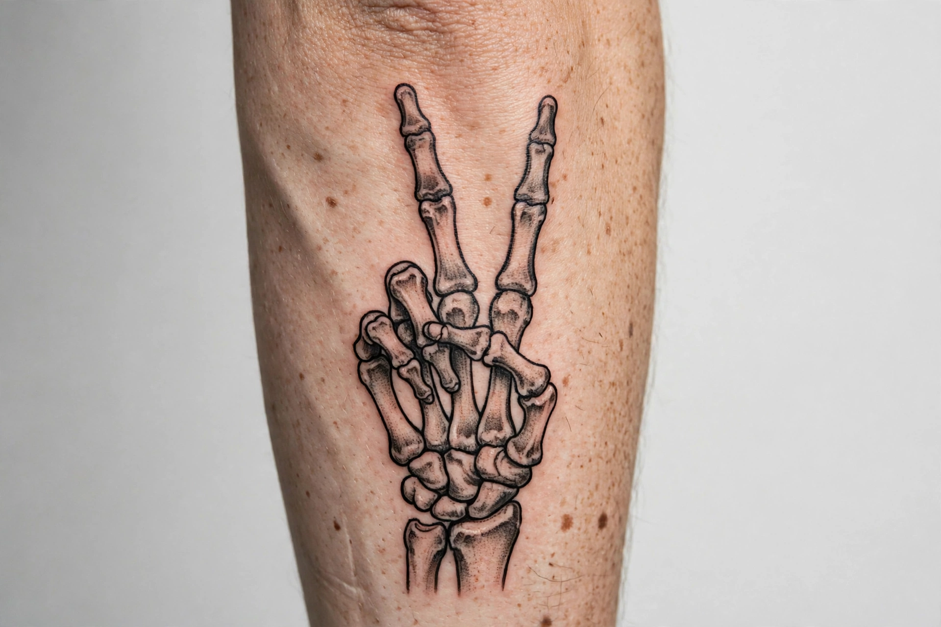 Skeleton hand peace sign flash tattoo - flash tattoo idea