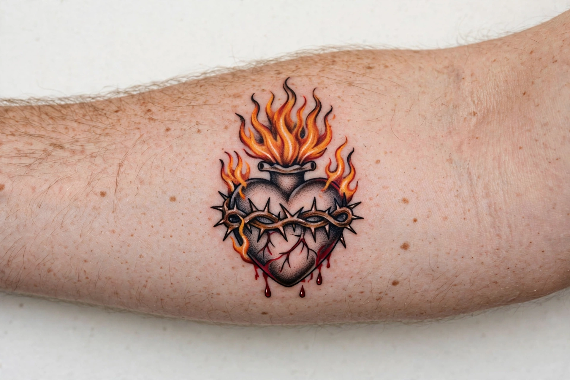 Sacred heart with flames flash tattoo - flash tattoo idea