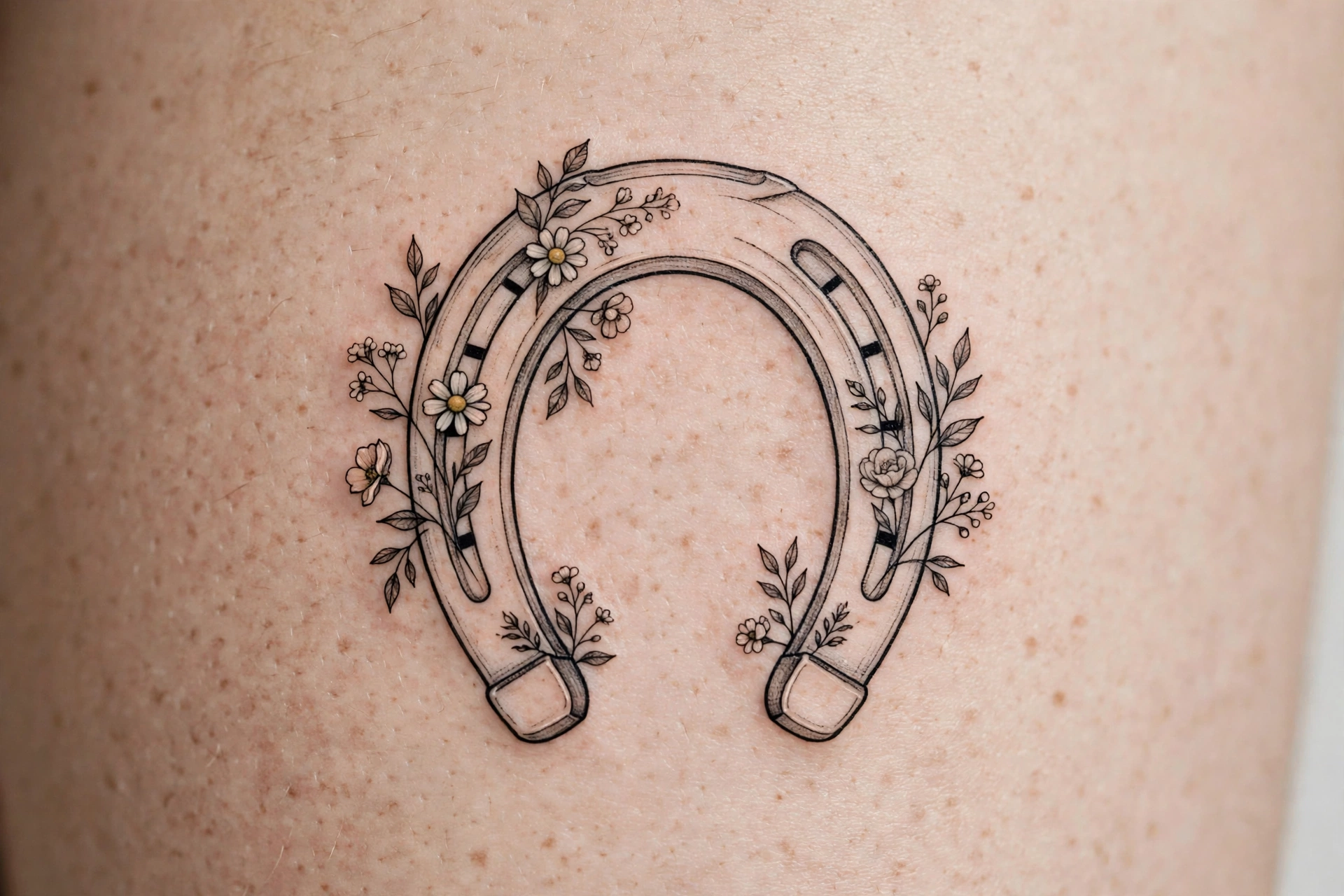 Lucky horseshoe with flowers flash tattoo - flash tattoo idea