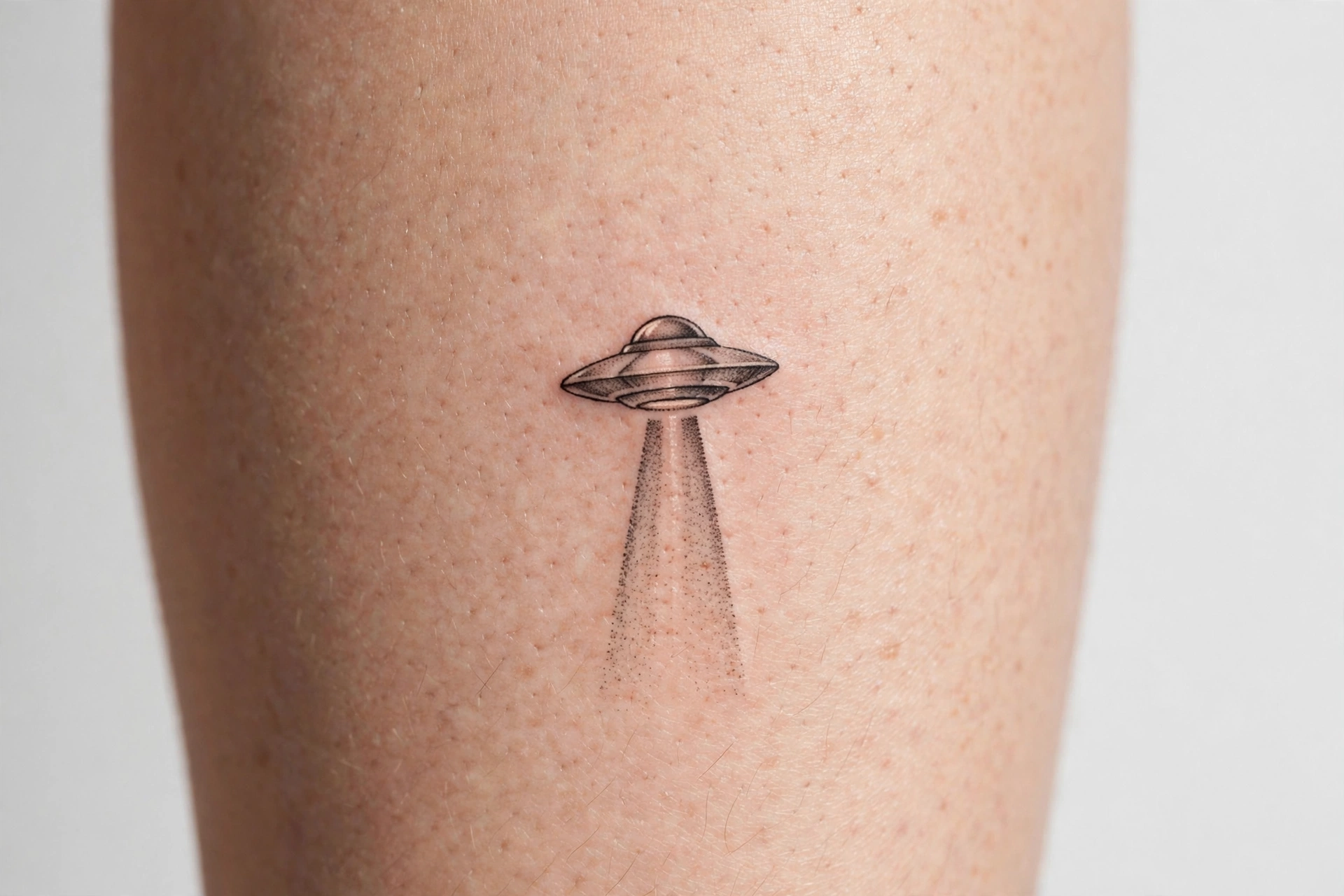 Tiny UFO with beam flash tattoo - flash tattoo idea