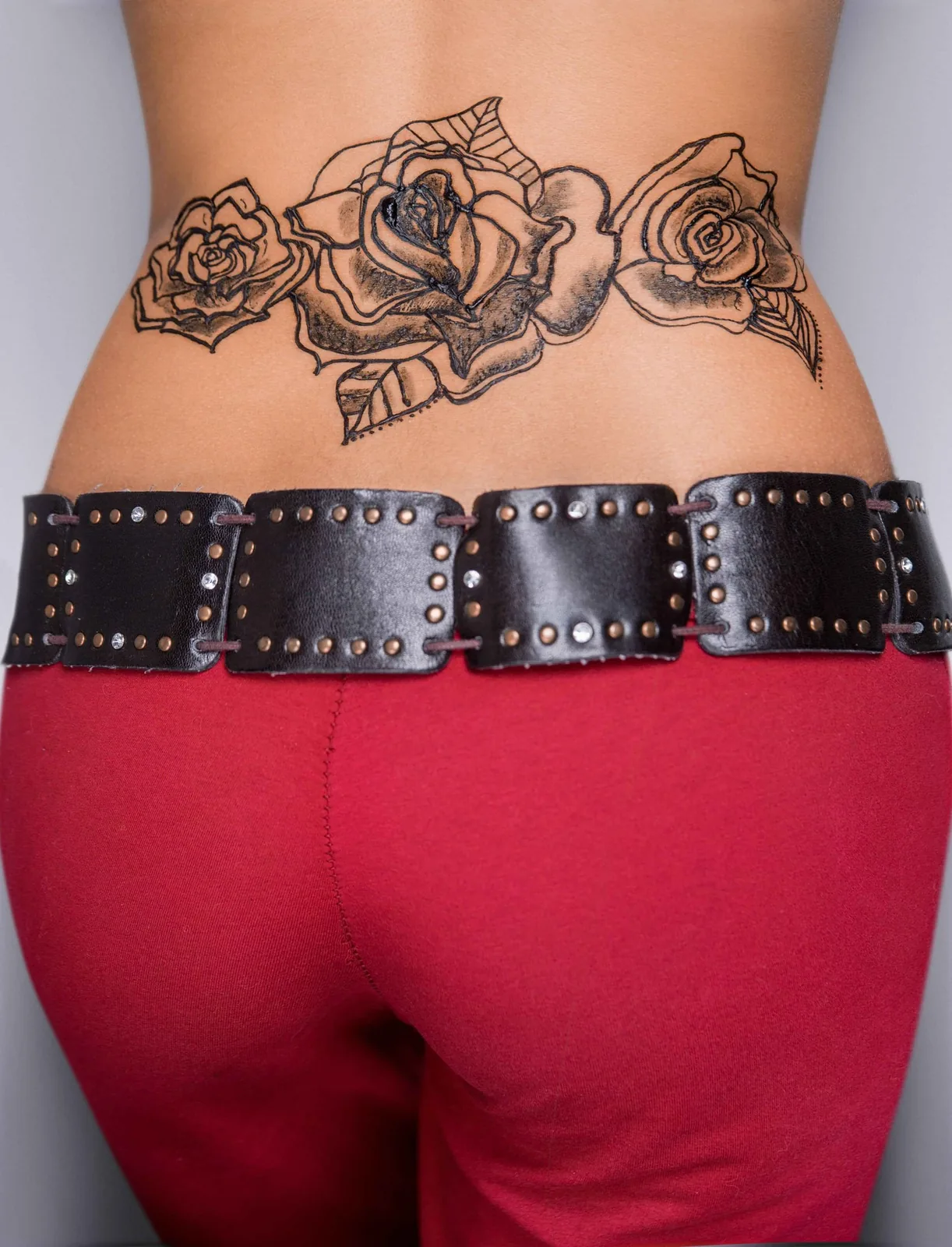 Realistic rose leg tattoo design