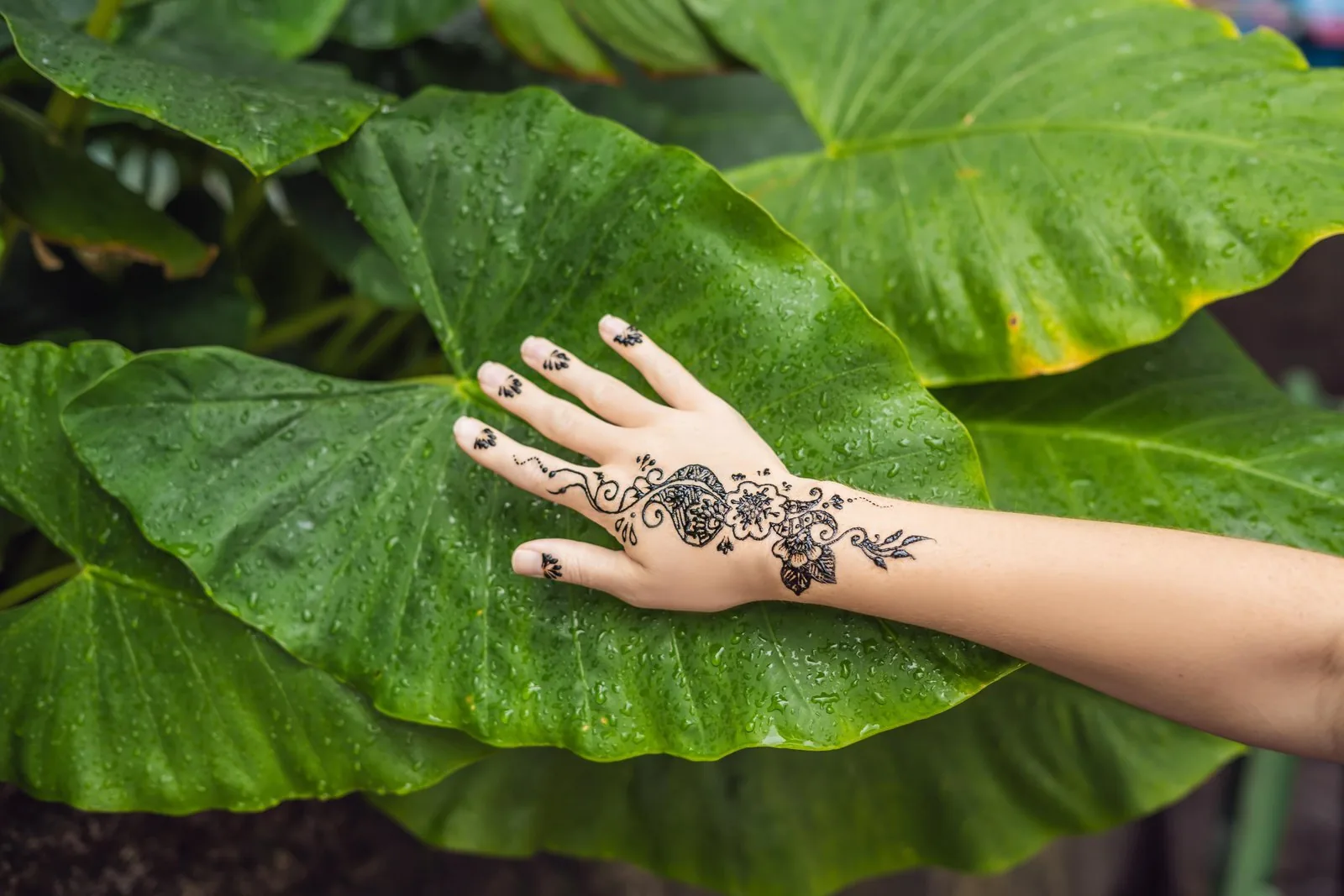 Colorful floral leg tattoo design