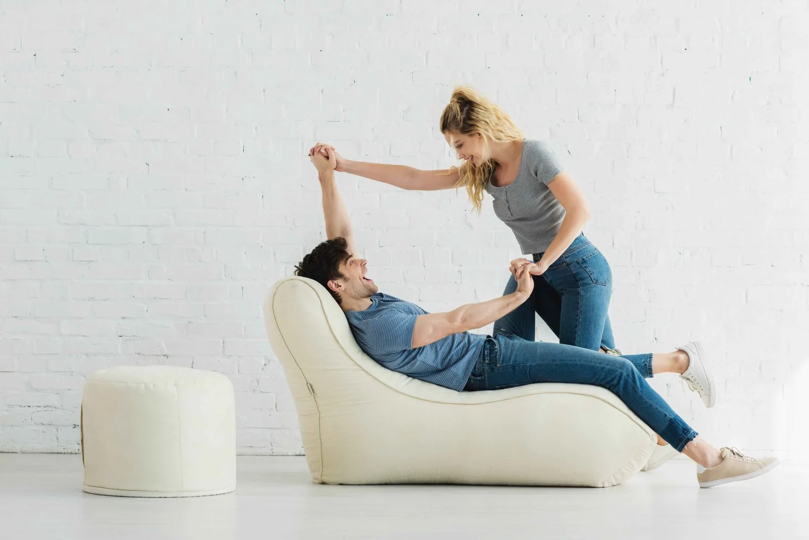 Chaise sofa with extended lounger section for relaxing
