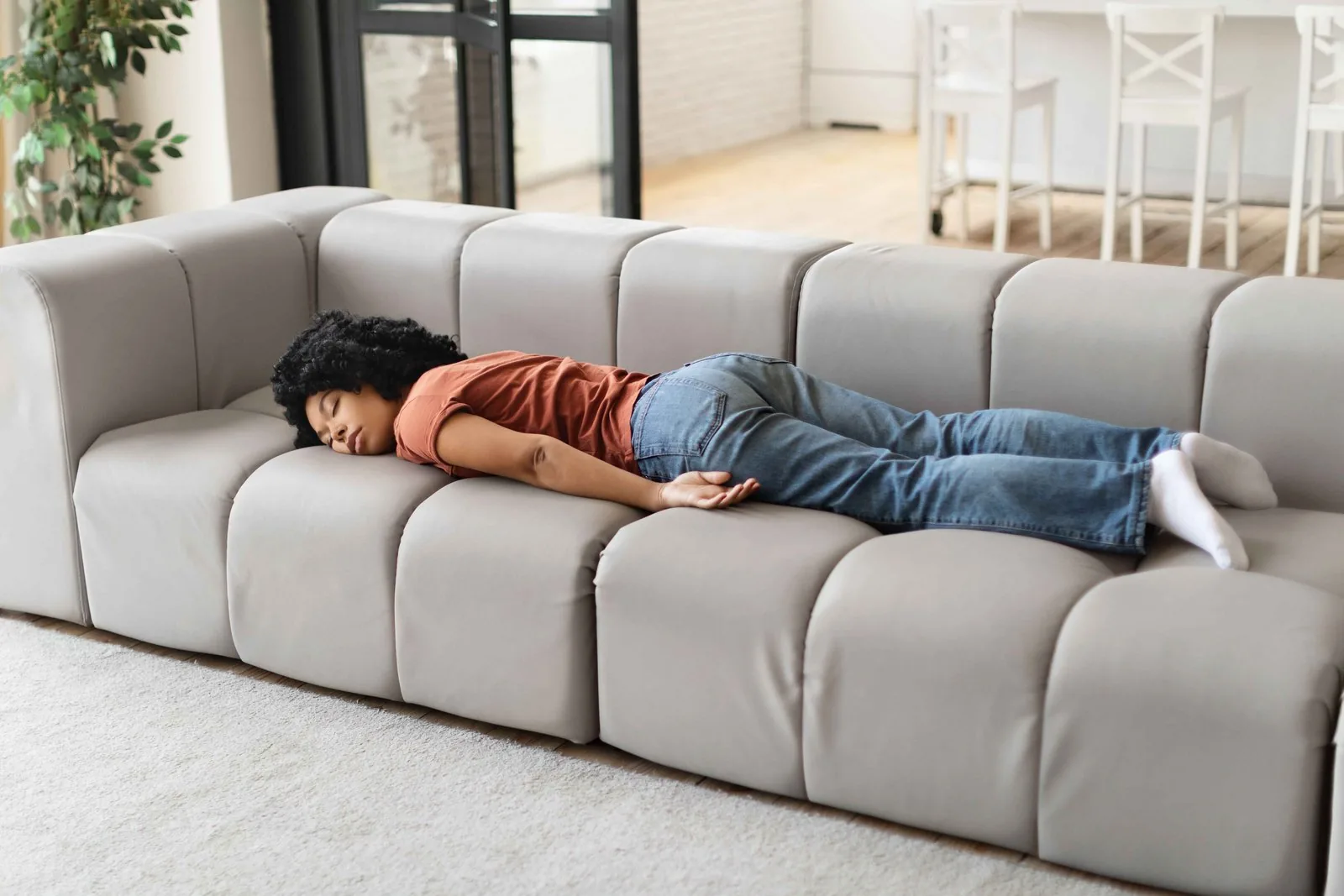 Sleeper sofa with pull-out bed for overnight guests