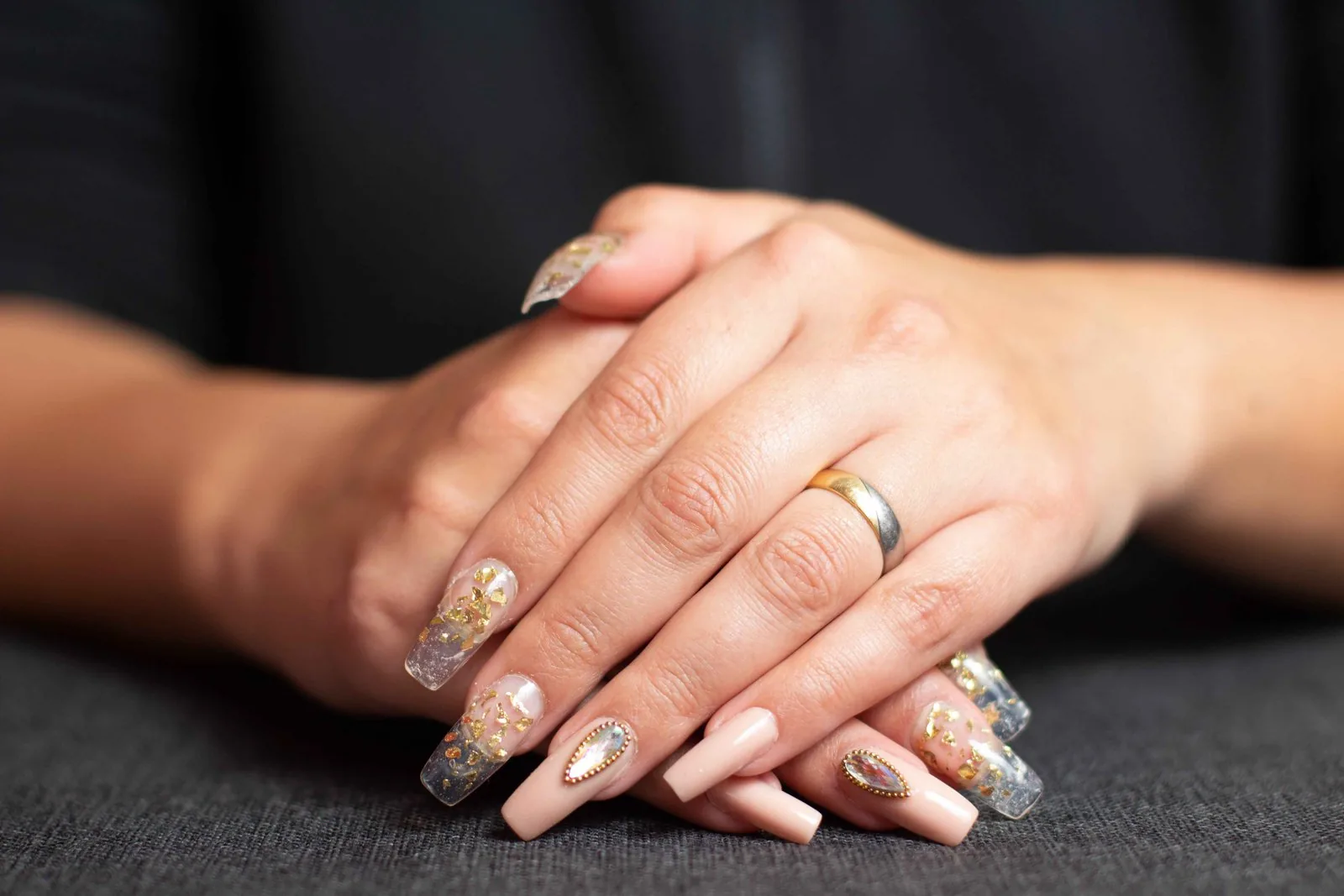 Inverted French manicure with white base and colored tips
