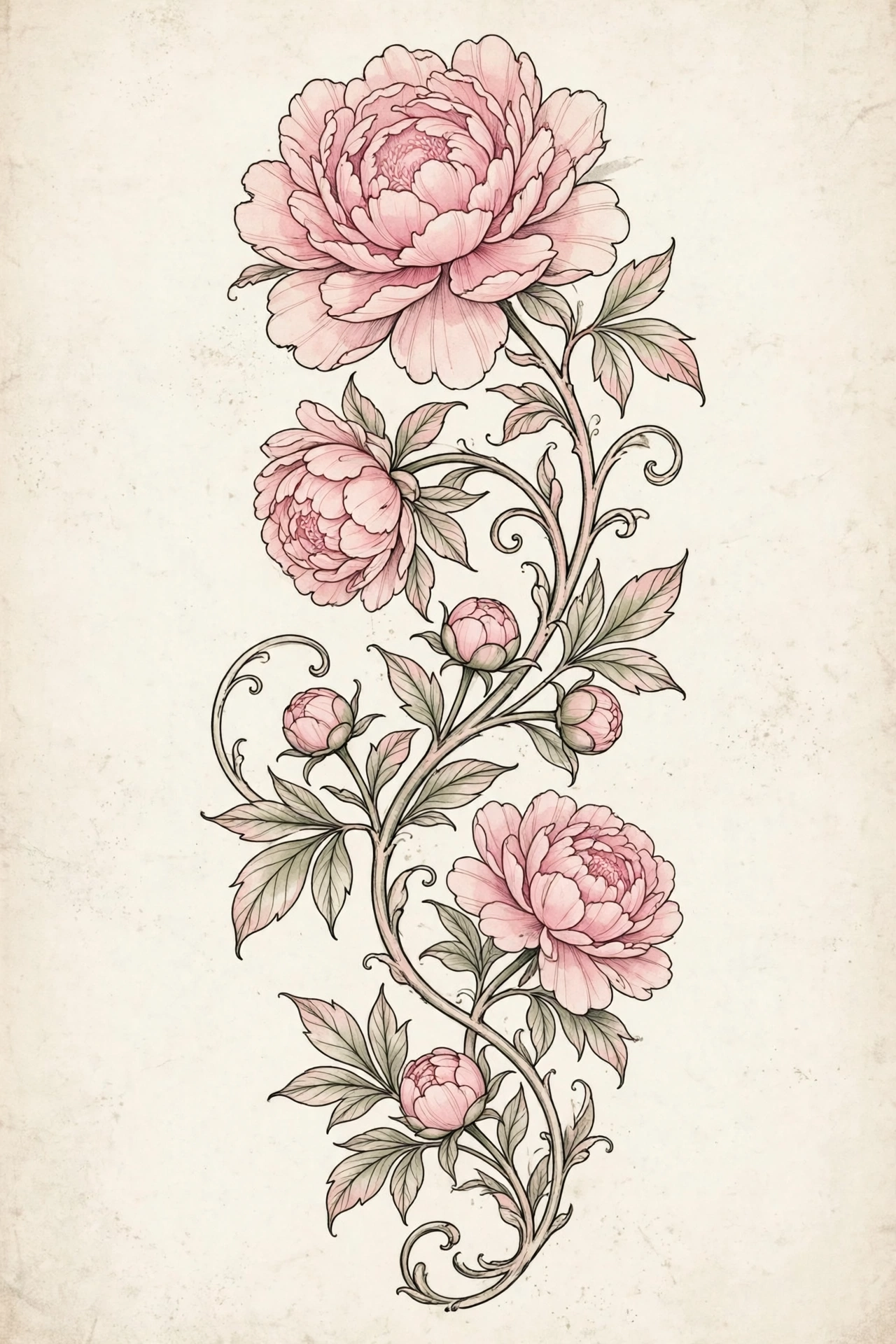Peony Vine Tattoo spine tattoo for women