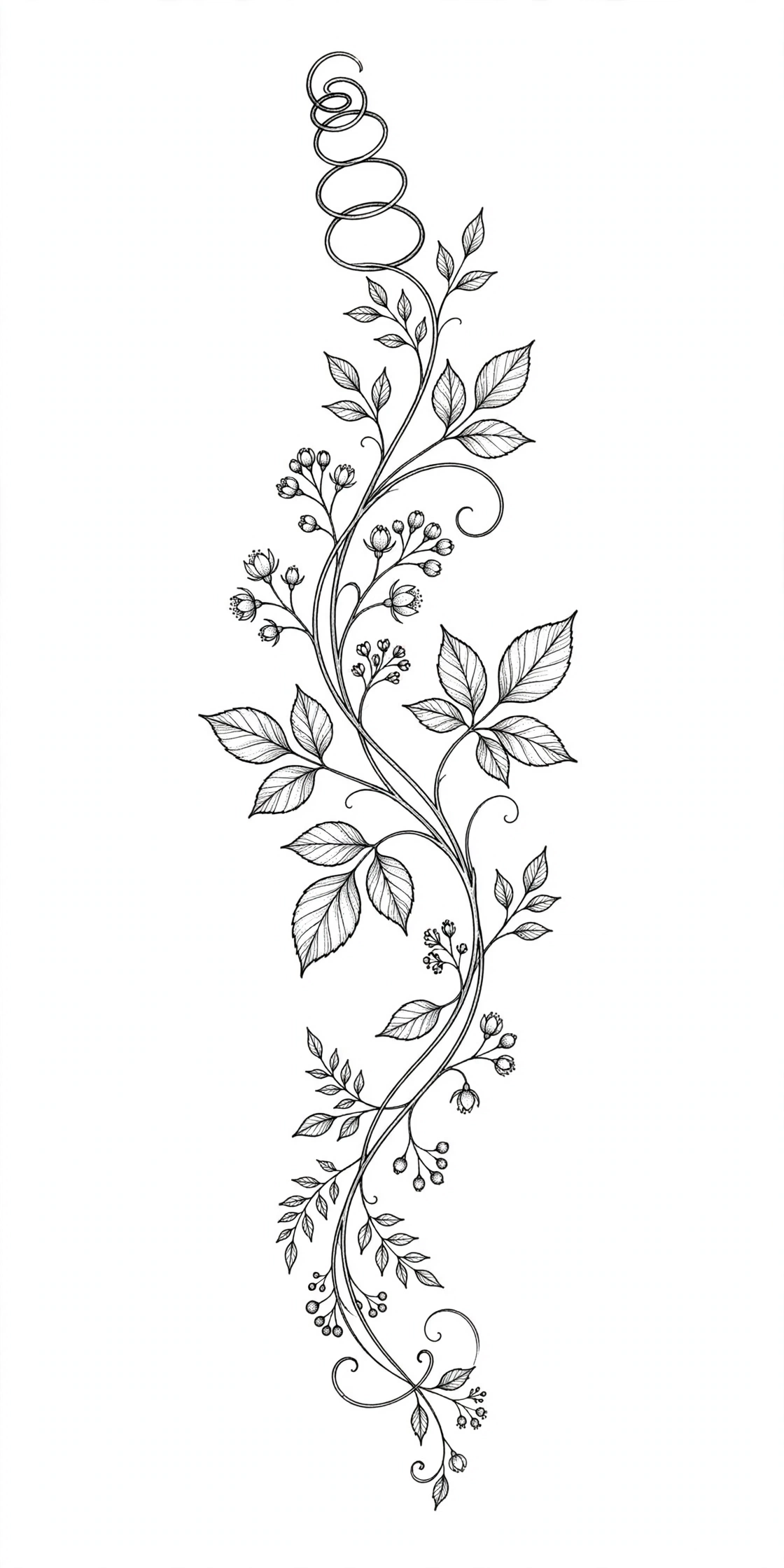 Botanical Vine Tattoo spine tattoo for women