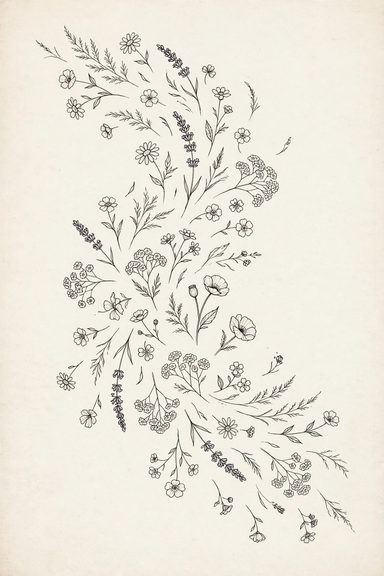 Wildflowers thigh tattoo for women