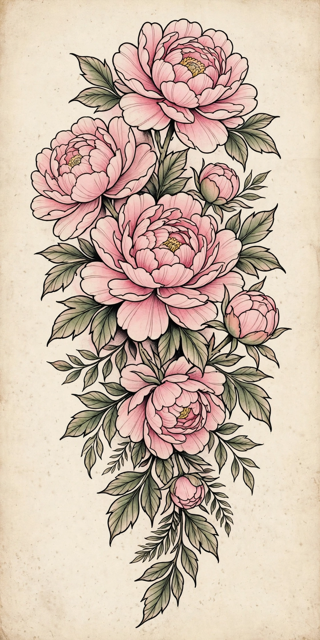 Peonies thigh tattoo for women
