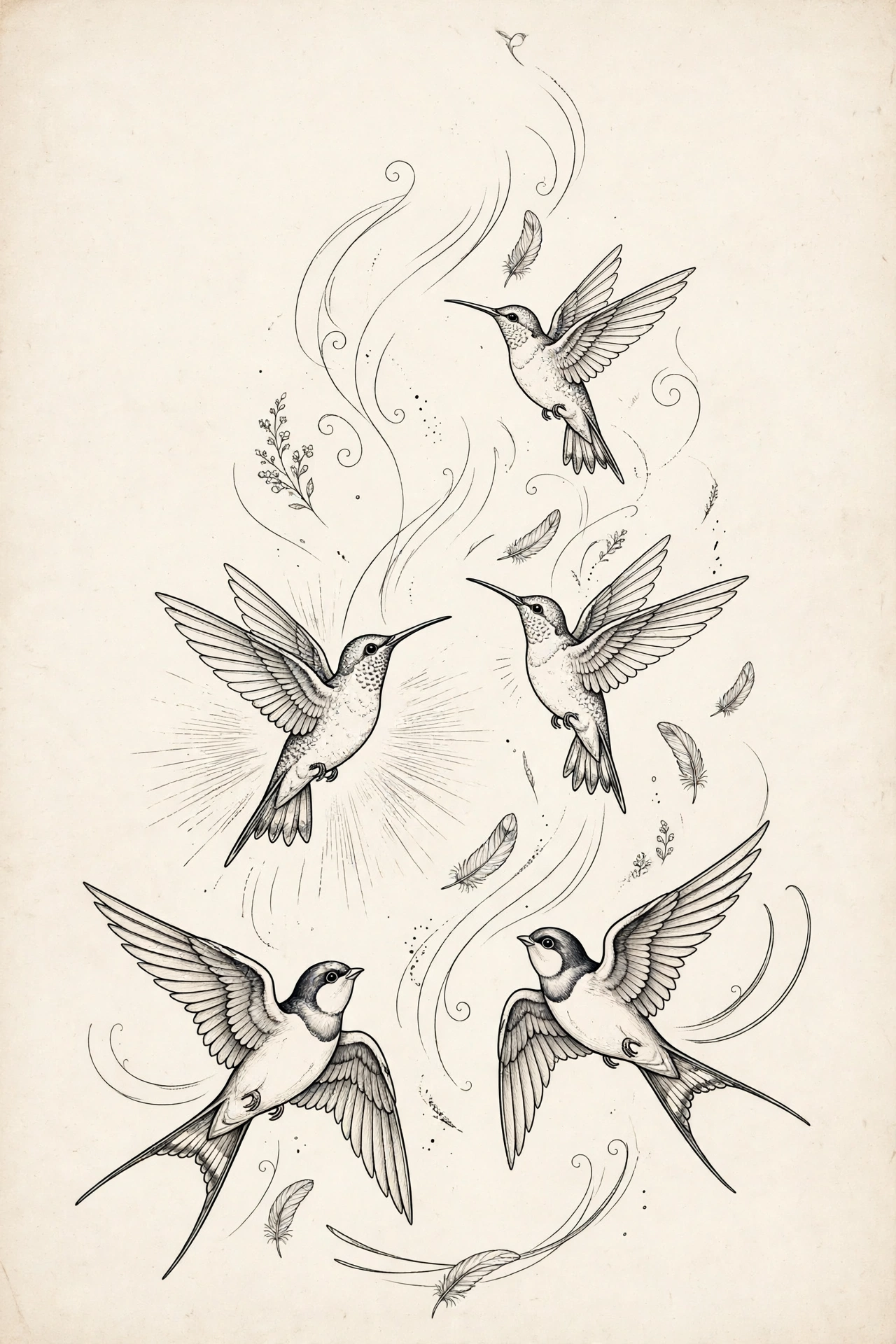 Birds in Flight thigh tattoo for women