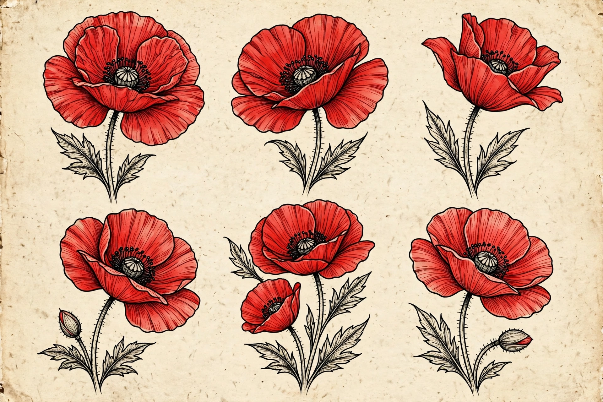 Poppies thigh tattoo for women