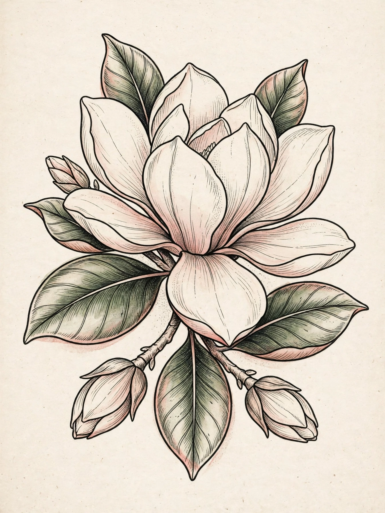Magnolias thigh tattoo for women
